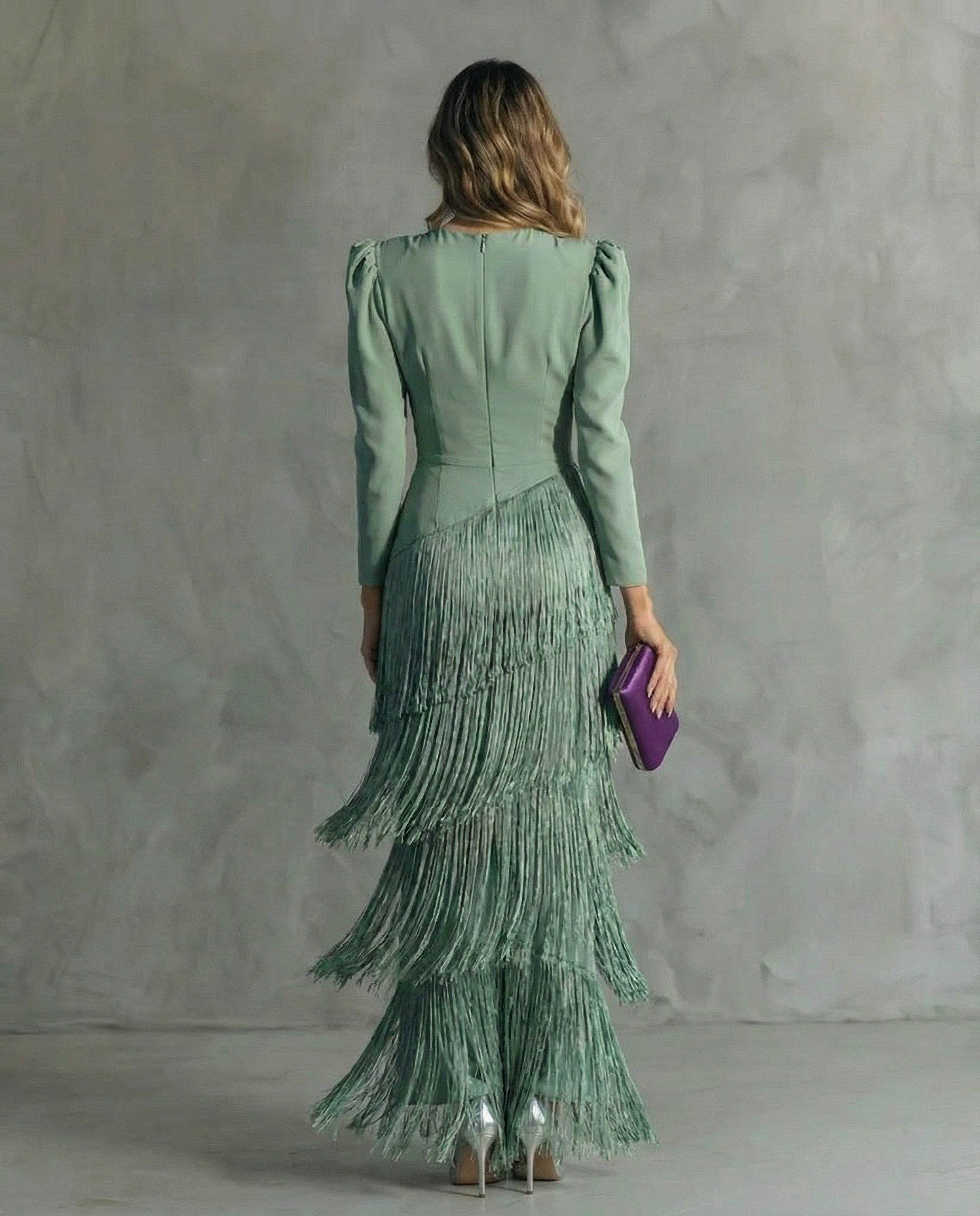Women's Maxi Dress V-Neck Fringe Design