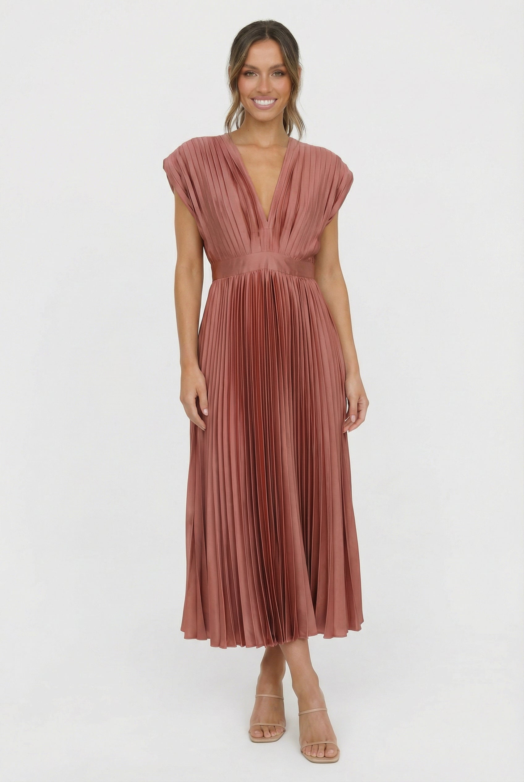 Women's Maxi Dress Pleated V-Neck Sleeveless