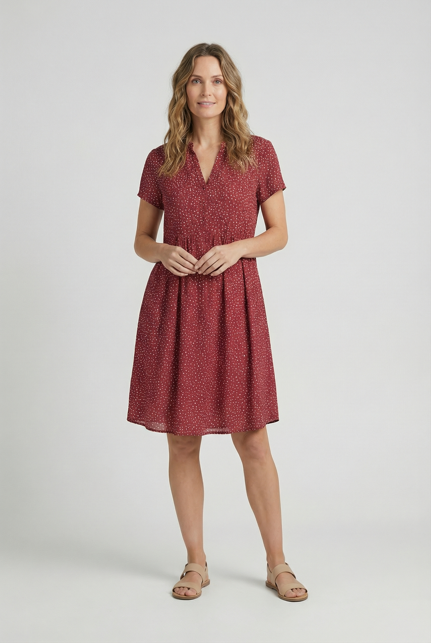 Women's Summer Dress Airy Fabric Short Sleeve Micro Dot Print