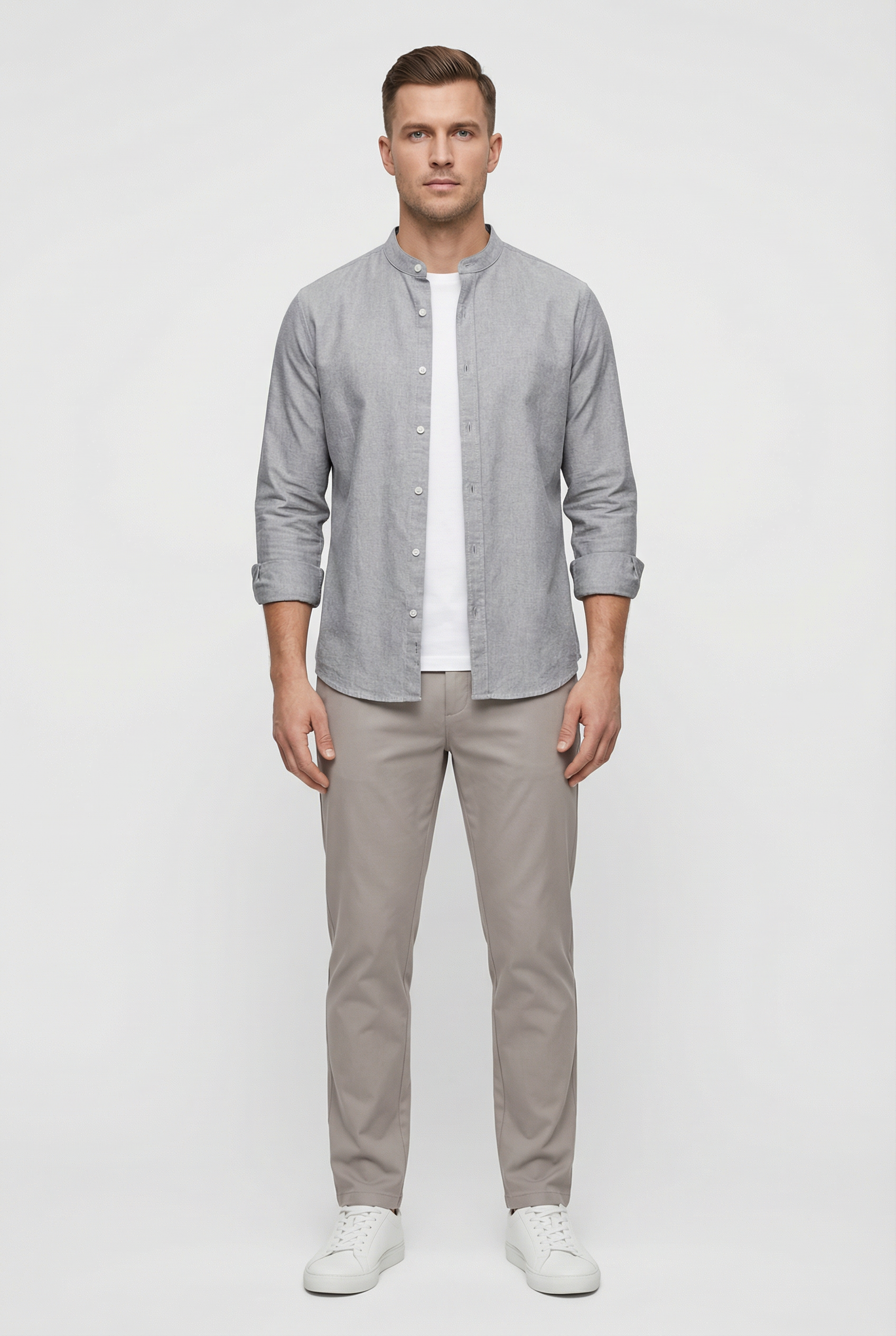 Men's Shirt Linen Relaxed Fit Mandarin Collar Lightweight Casual