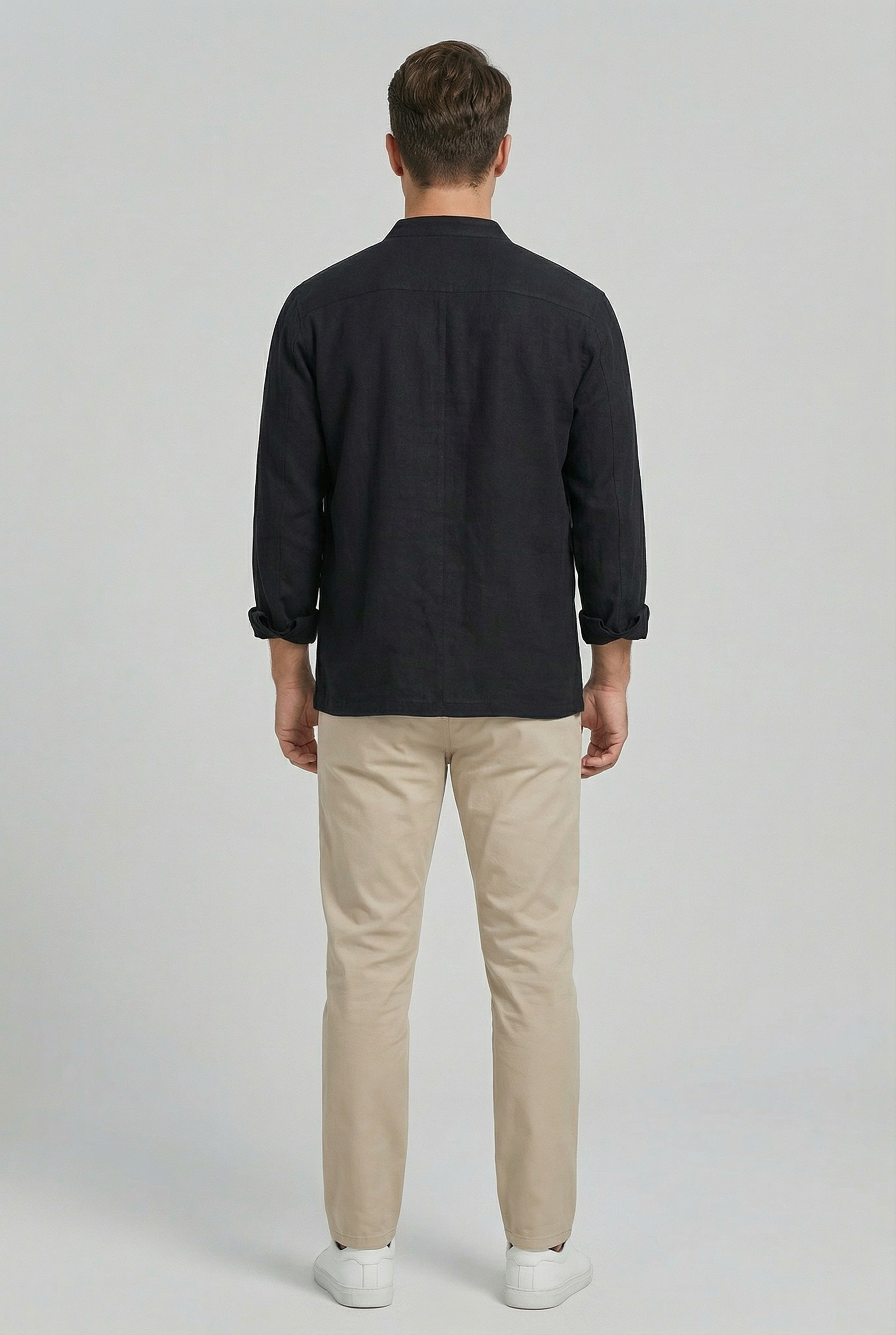 Men's Shirt Jacket Linen Relaxed Fit Mandarin Collar Long Sleeve Casual Layering