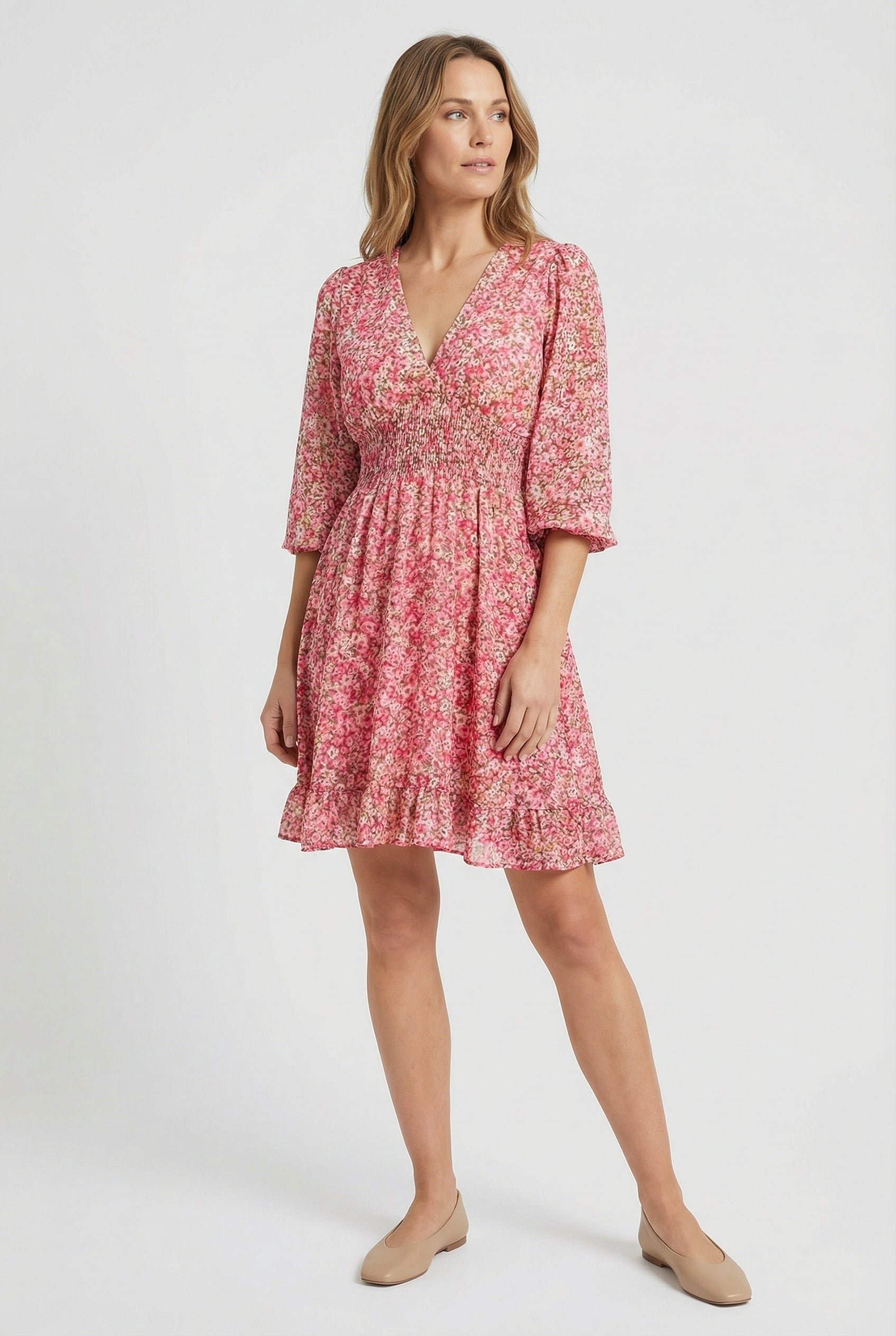Womens Dress Silky Soft V-Neck Flowy Skirt Ruffles Summer Dresses