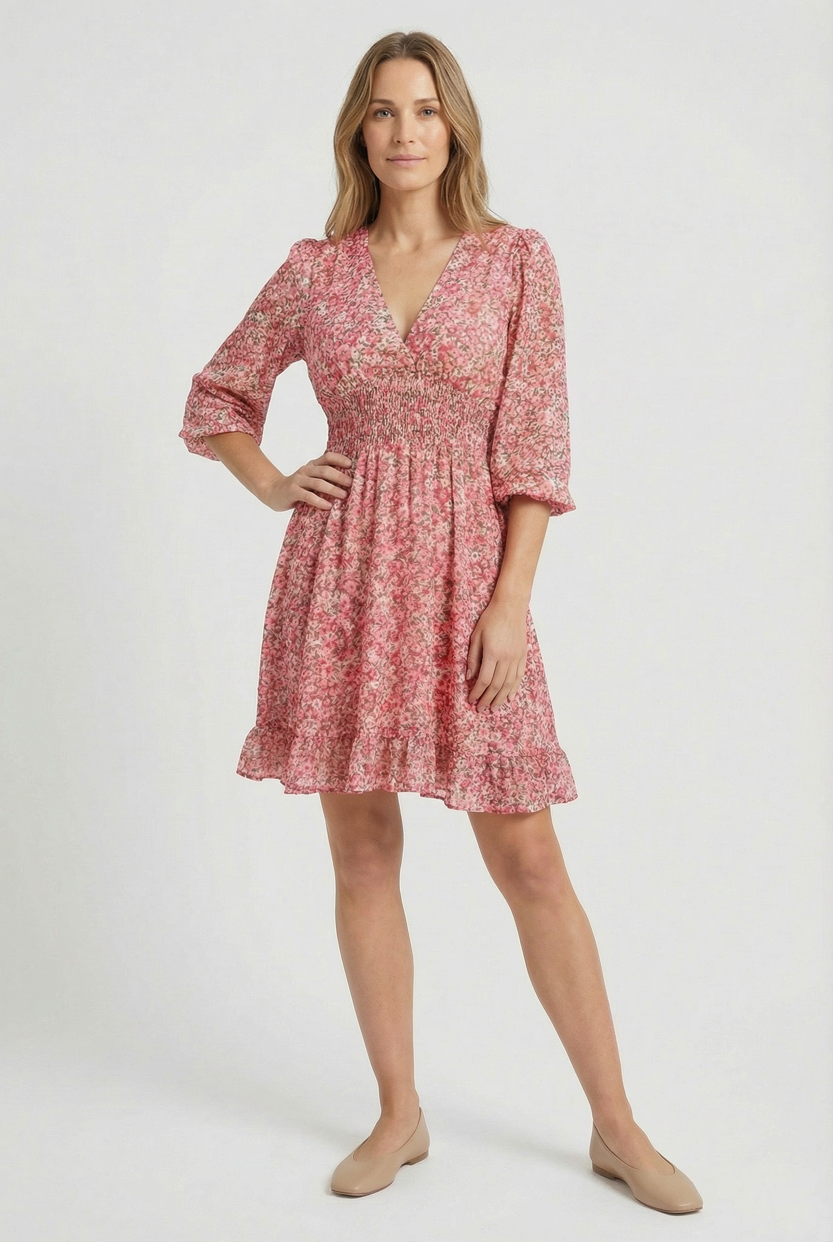 Womens Dress Silky Soft V-Neck Flowy Skirt Ruffles Summer Dresses