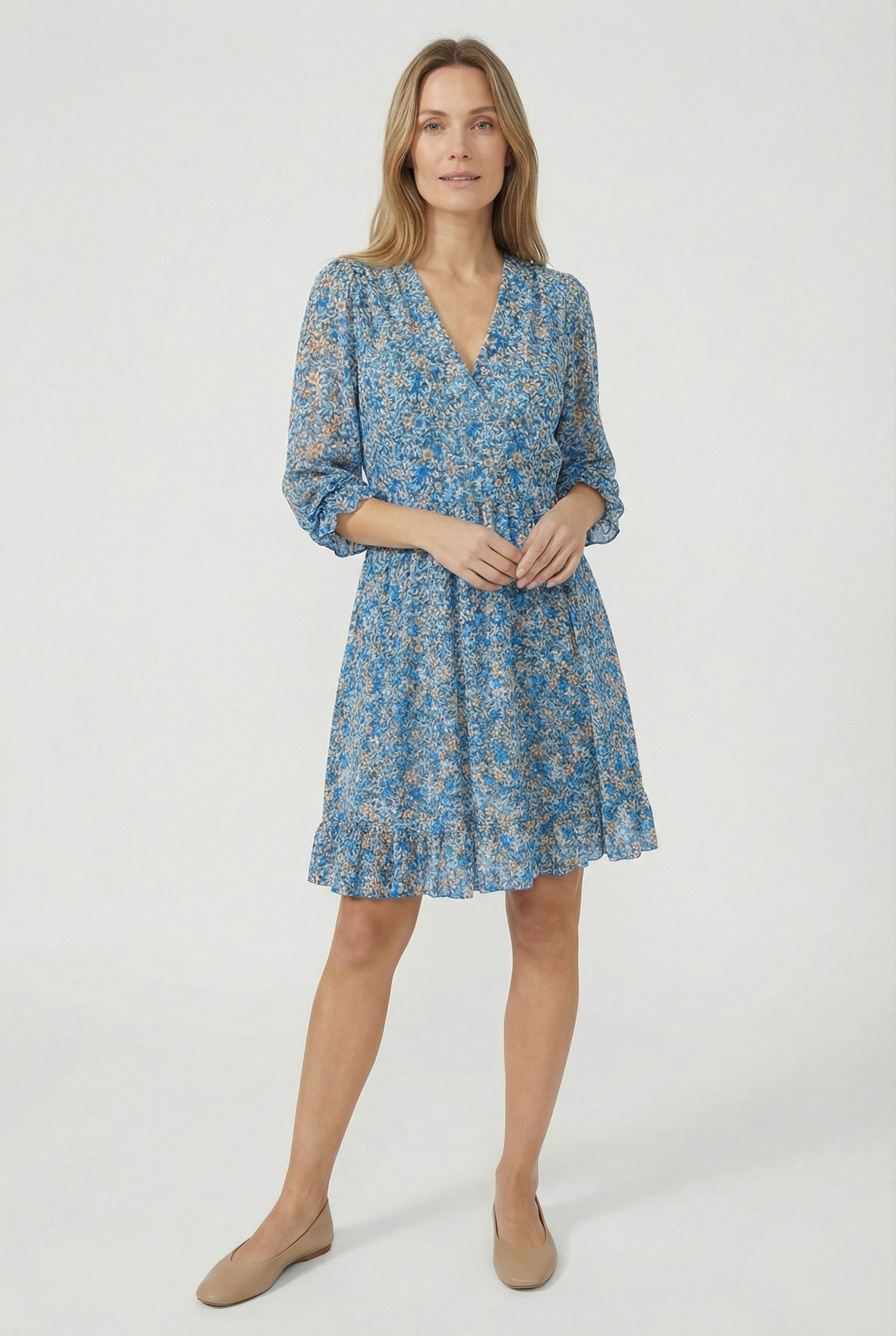 Womens Dress Silky Soft V-Neck Flowy Skirt Ruffles Summer Dresses