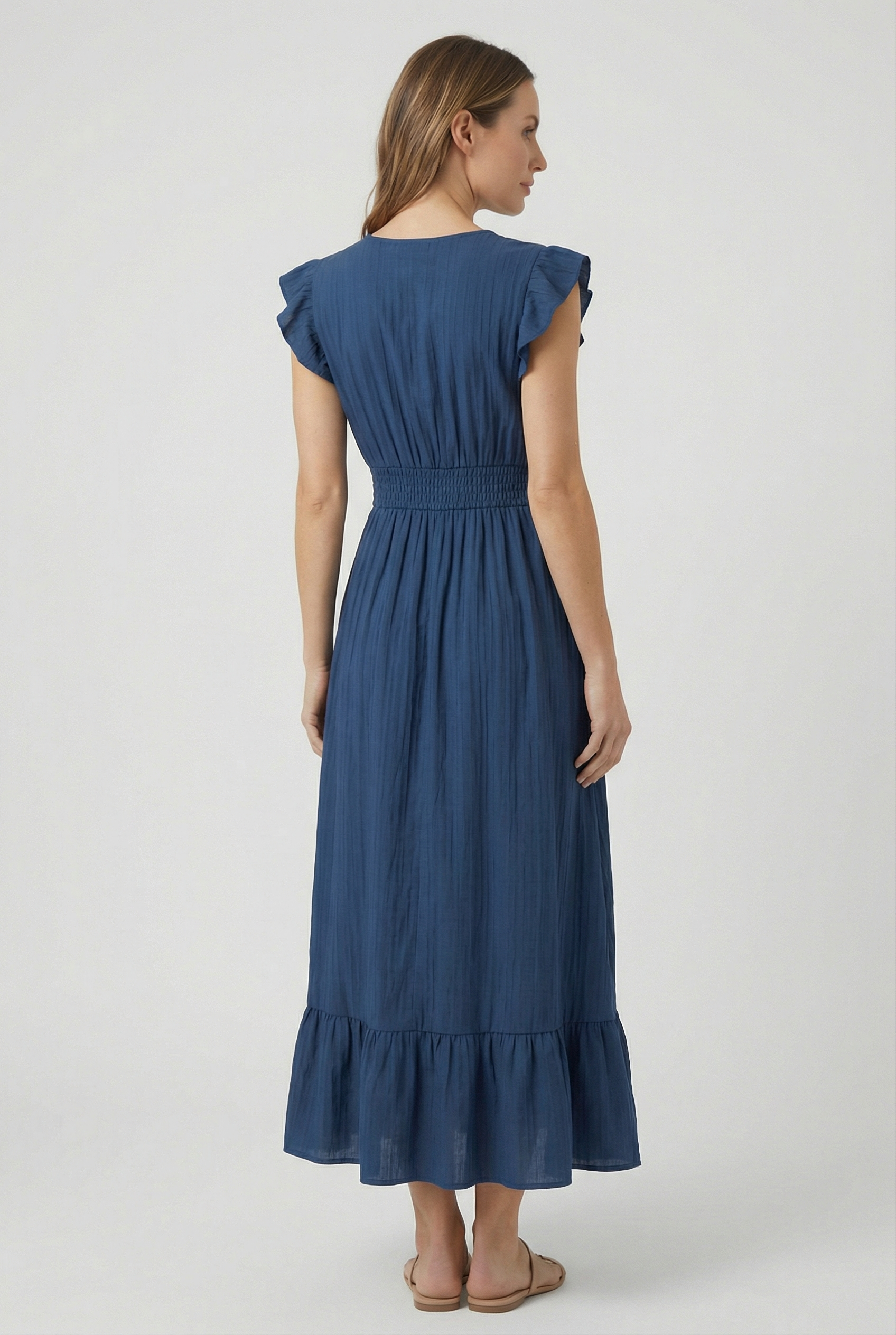 Womens Dress Blend Deep V-Neck Ruffled A-Line Formal Dress