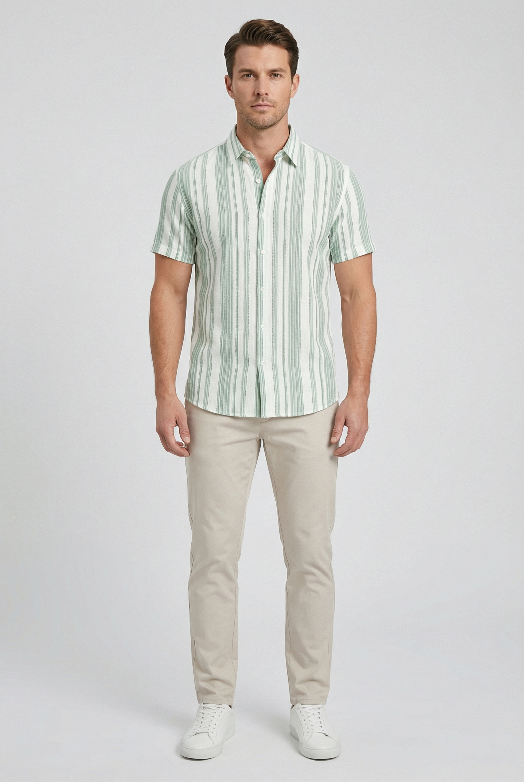 Men's Shirt Cotton Short Sleeve Striped Design with 3D Digital Print