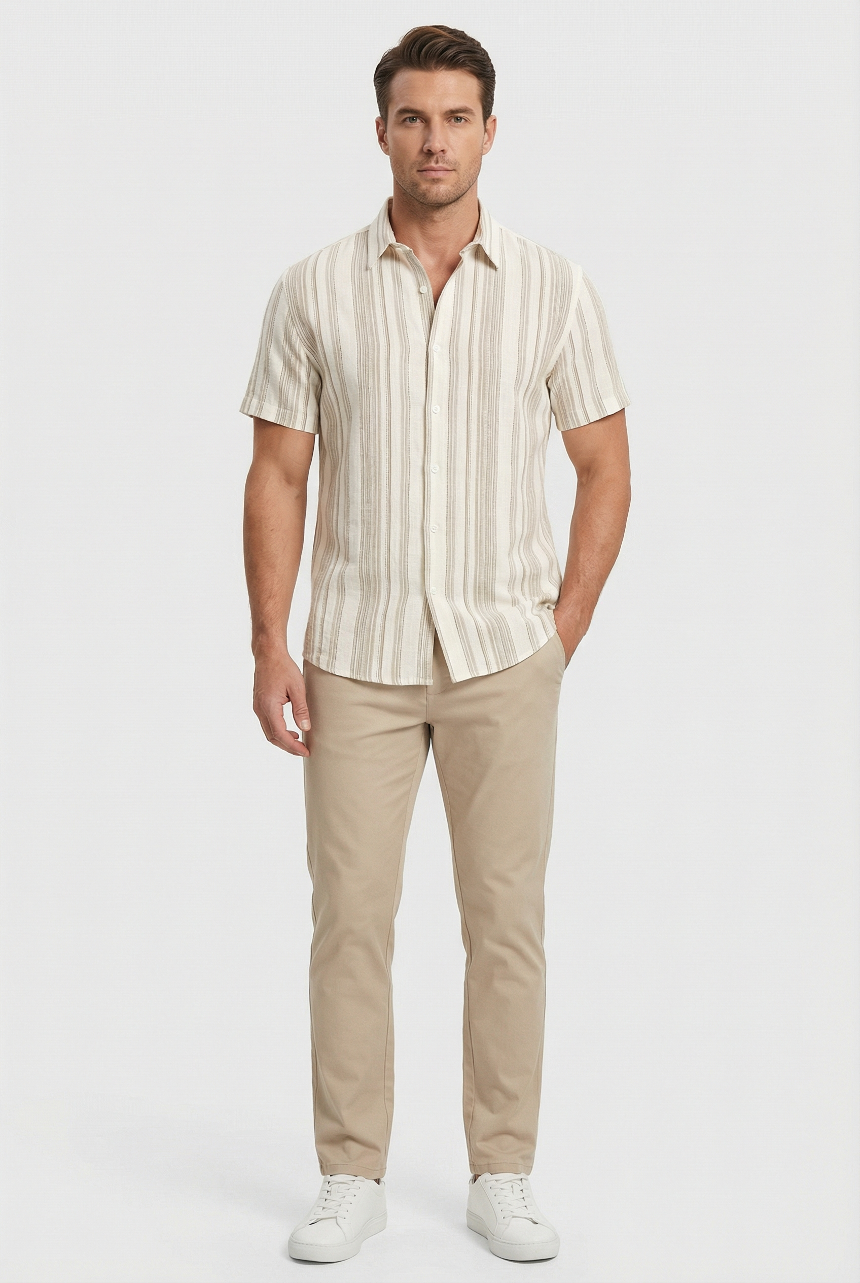 Men's Shirt Cotton Short Sleeve Striped Design with 3D Digital Print