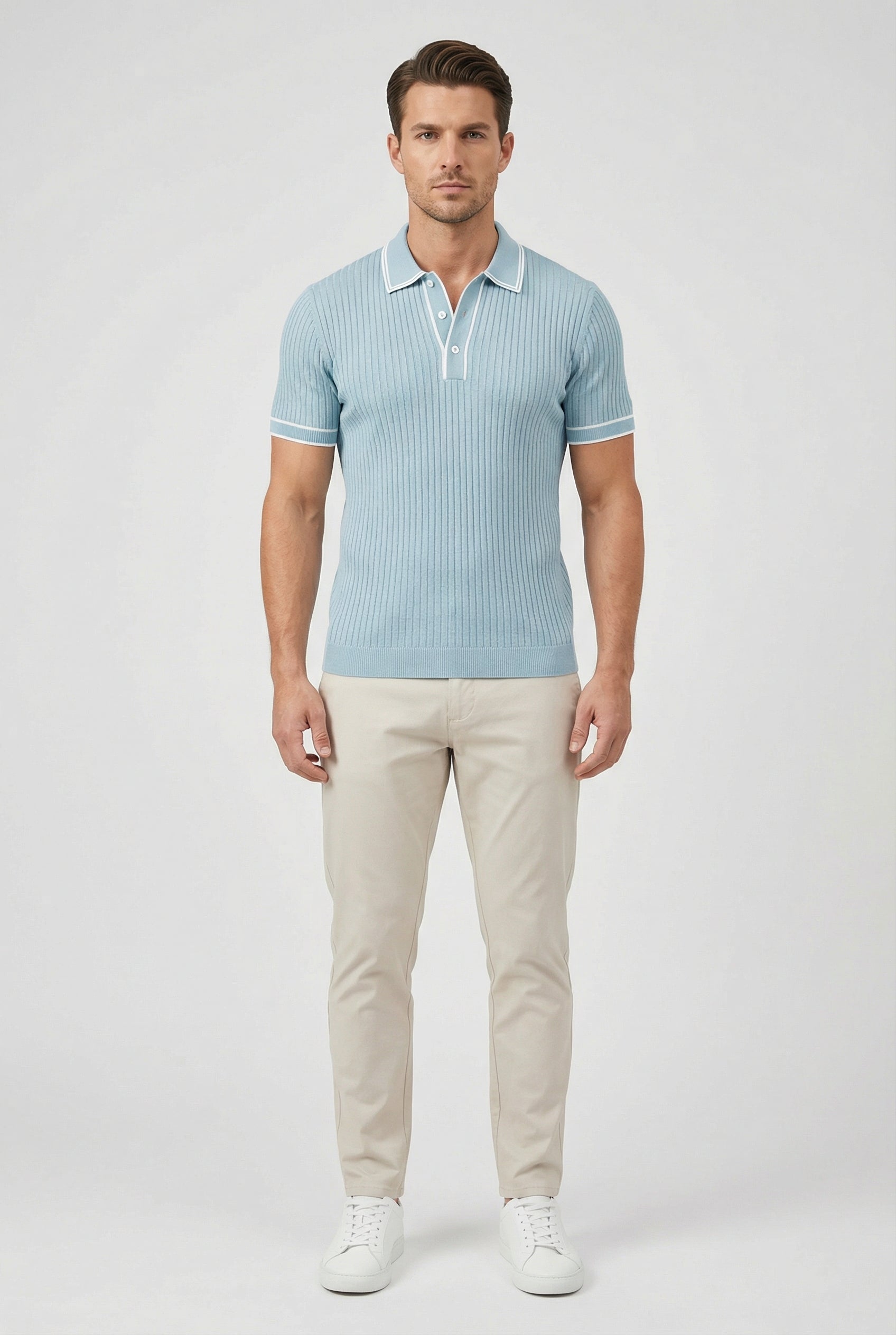Men's Polo Shirt Knit Fabric Tailored Fit with Contrast Collar and Tipping