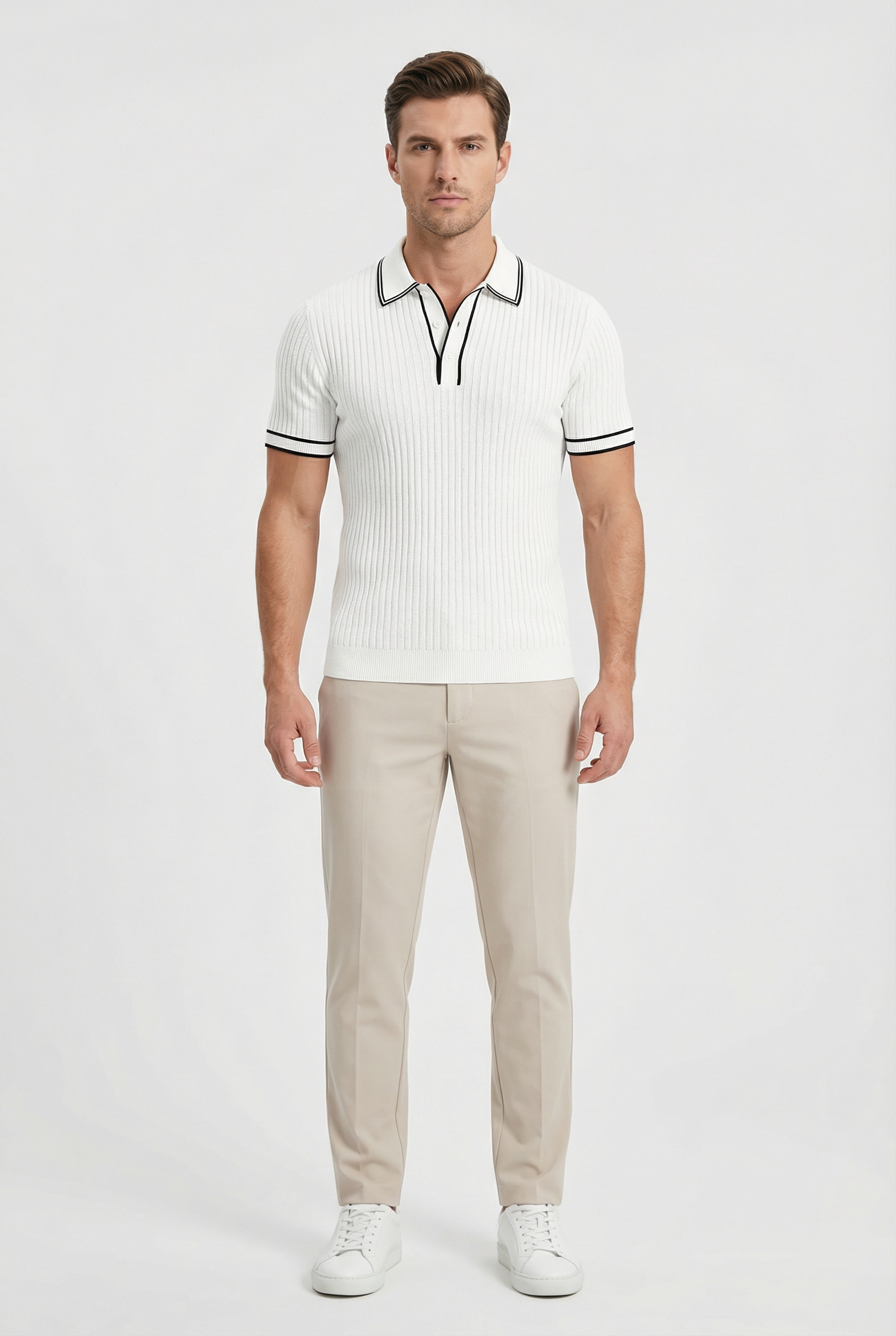 Men's Polo Shirt Knit Fabric Tailored Fit with Contrast Collar and Tipping