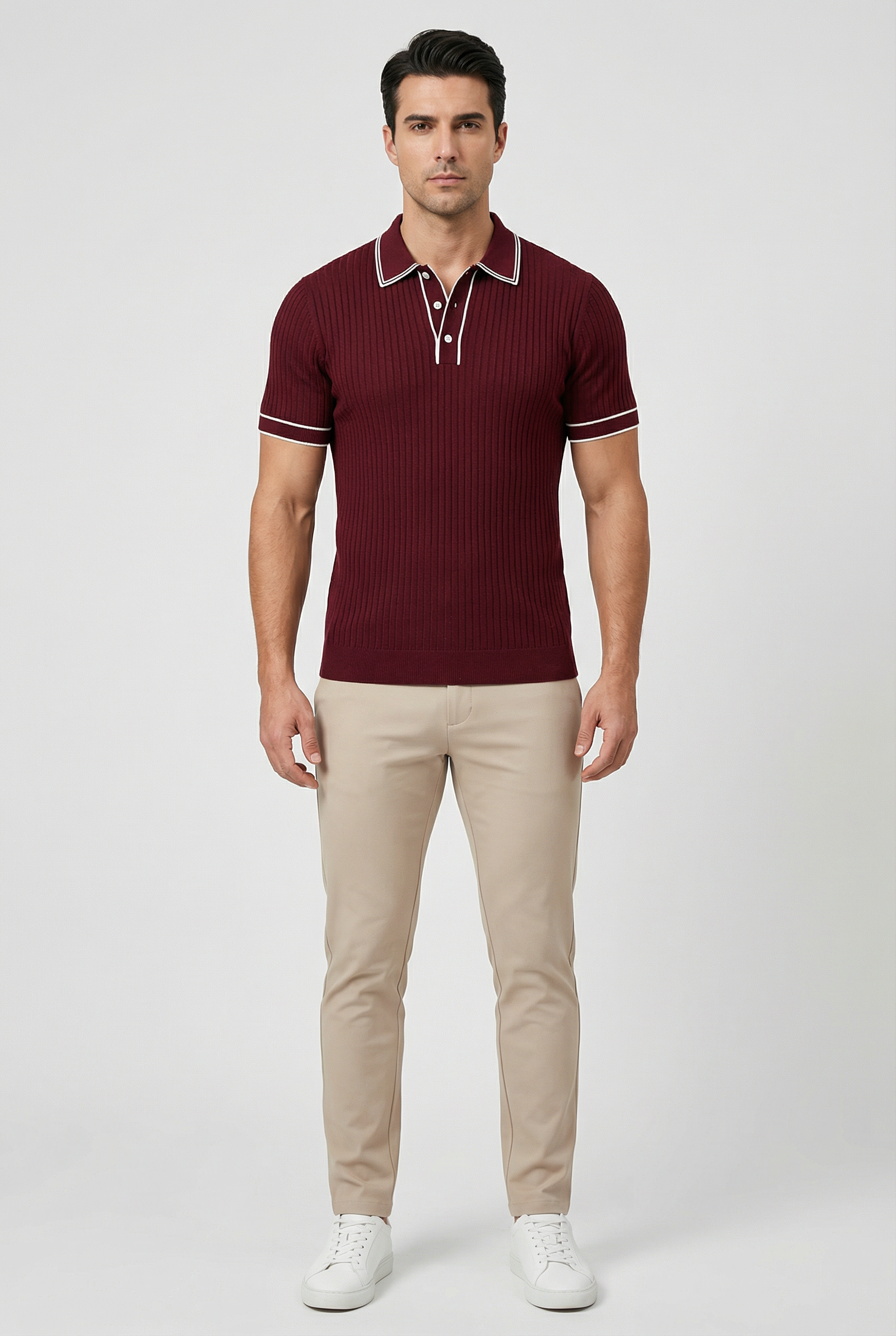 Men's Polo Shirt Knit Fabric Tailored Fit with Contrast Collar and Tipping
