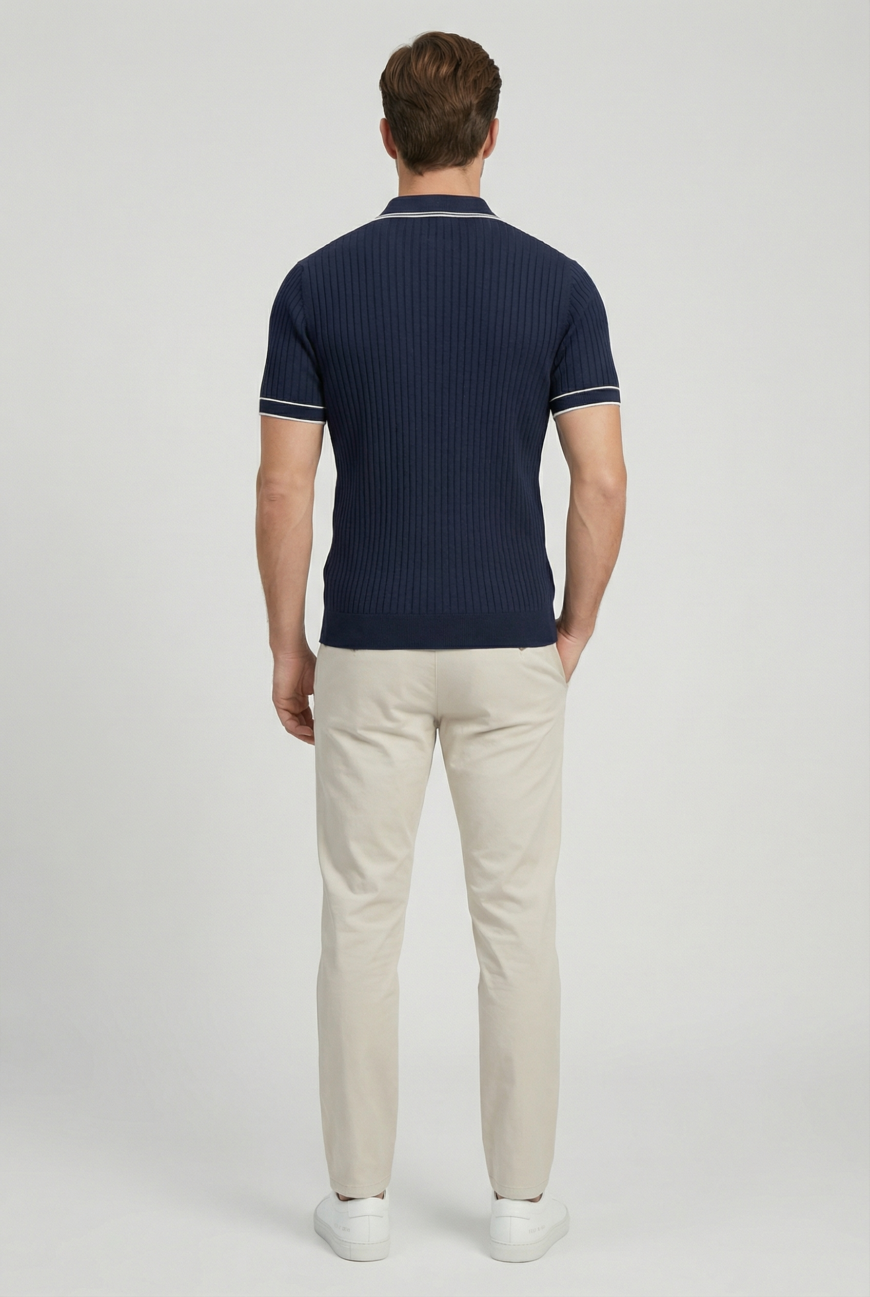 Men's Polo Shirt Knit Fabric Tailored Fit with Contrast Collar and Tipping