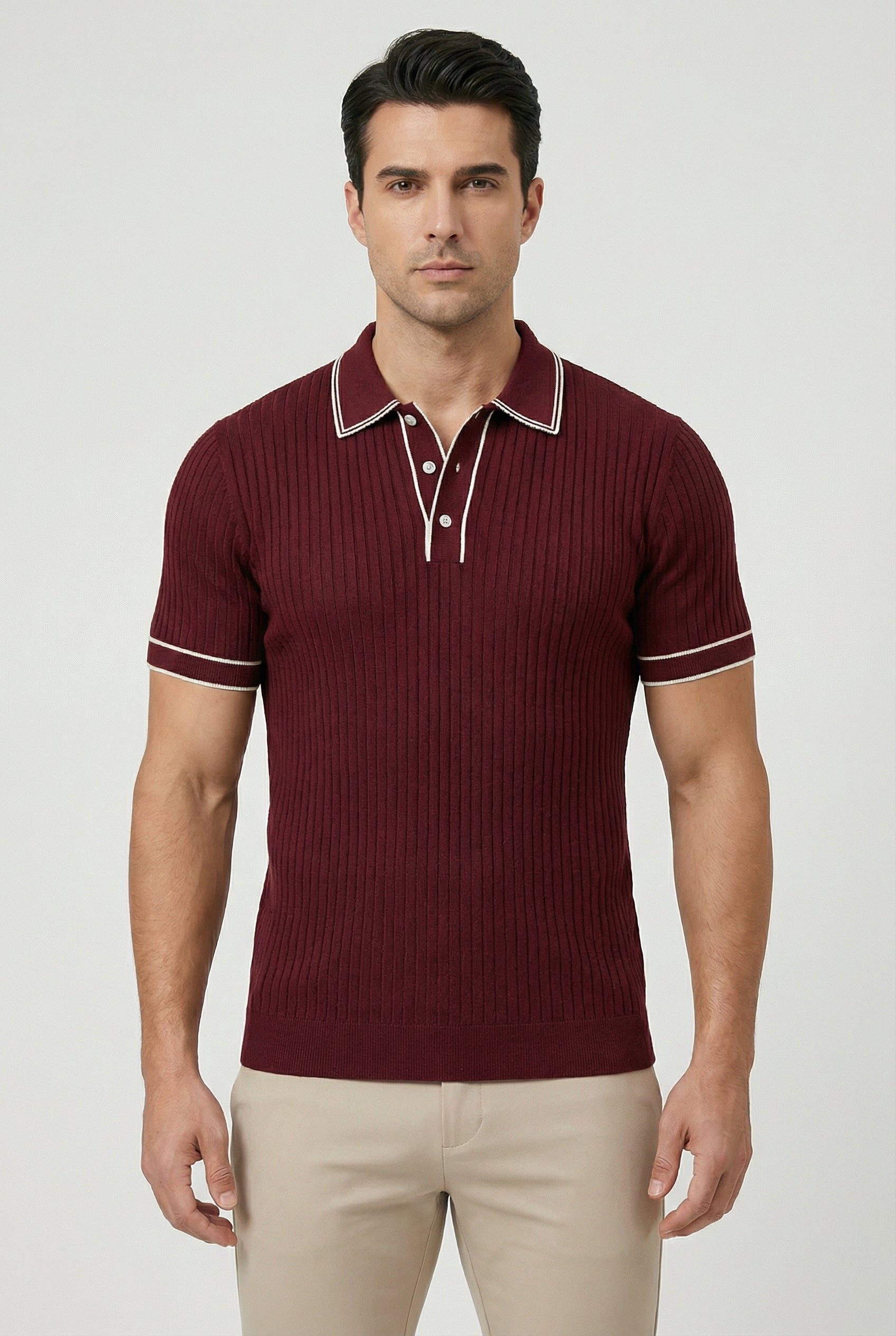 Men's Polo Shirt Knit Fabric Tailored Fit with Contrast Collar and Tipping