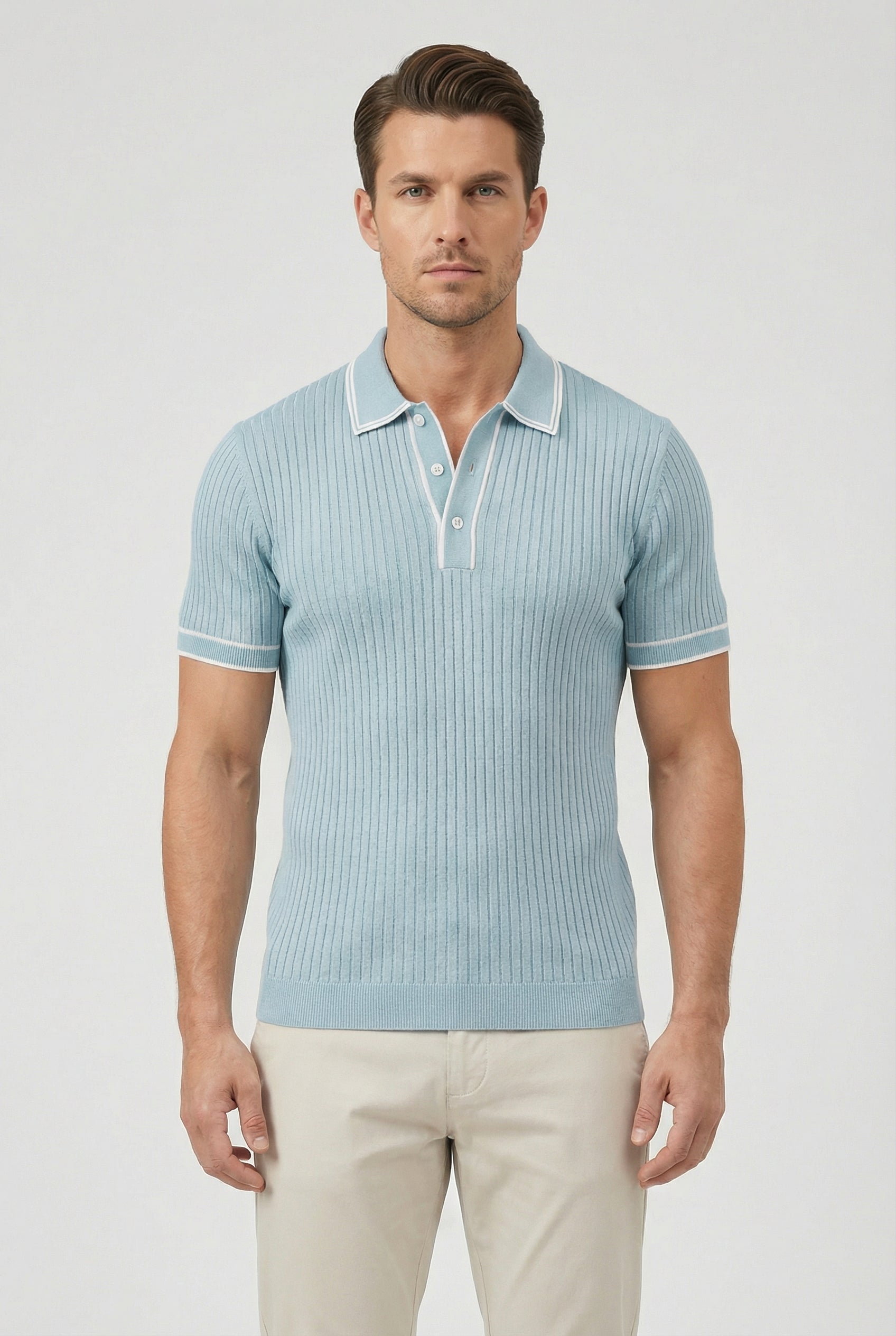 Men's Polo Shirt Knit Fabric Tailored Fit with Contrast Collar and Tipping