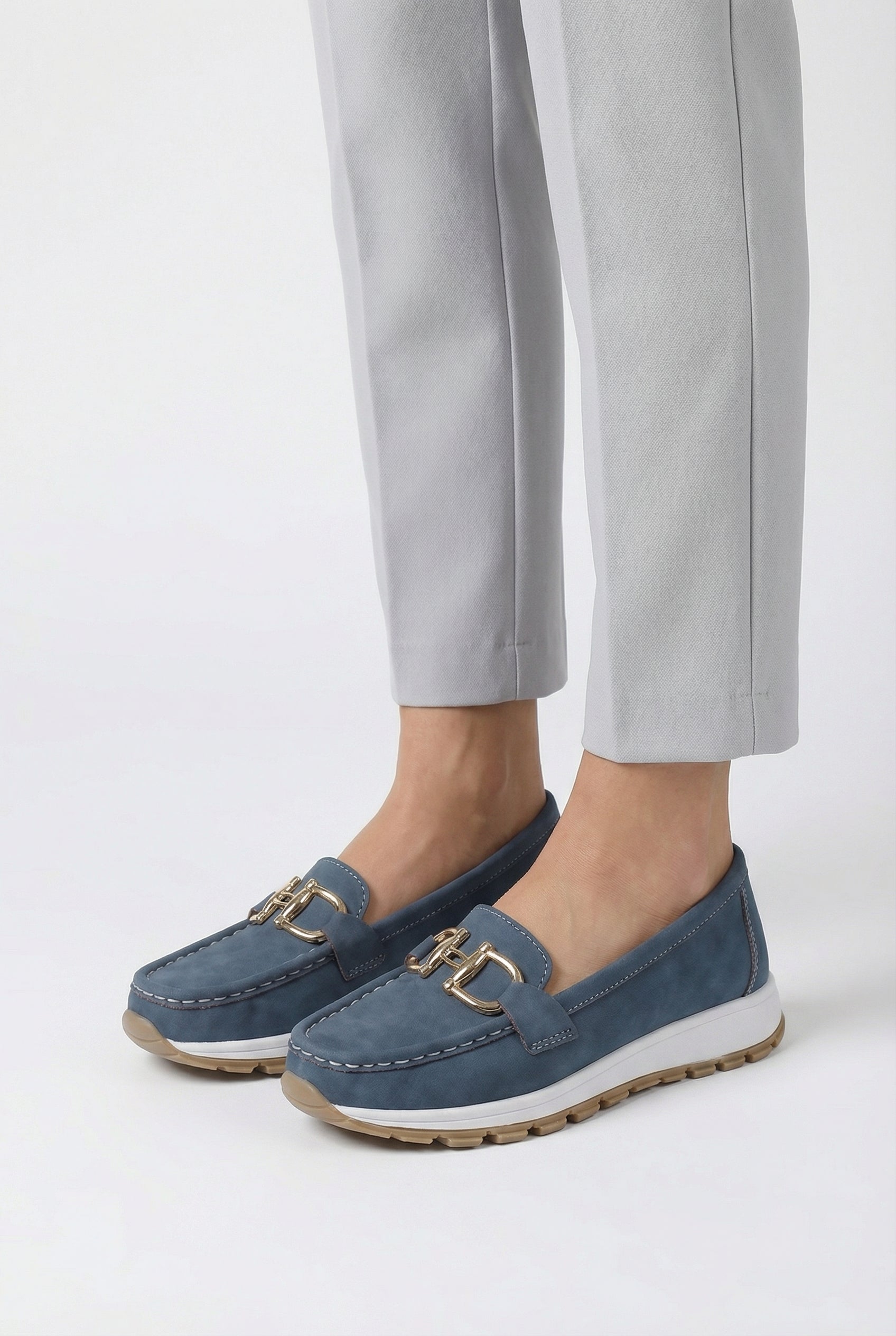 Women's Loafers Vegan Leather Flat Wedge with Buckle Accent