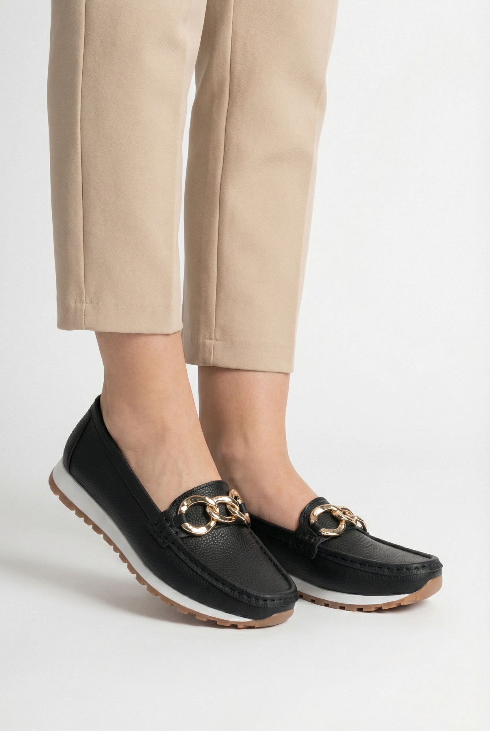 Women's Loafers Vegan Leather Flat Wedge with Buckle Accent