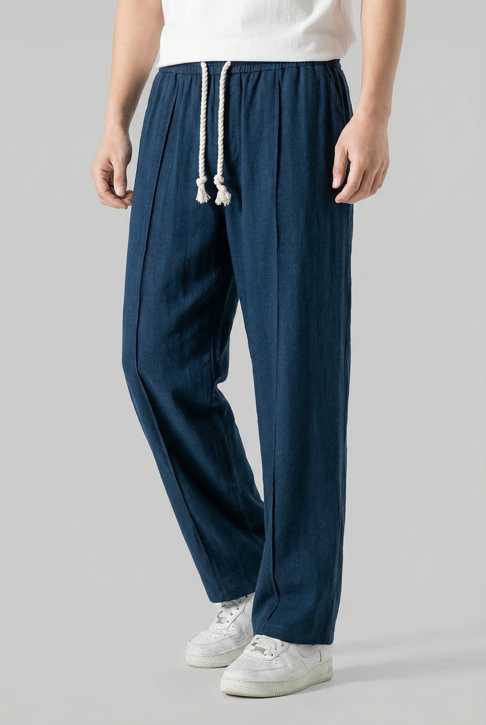 Men's Sweatpants Linen Regular Fit Elastic Waistband Woven Drawstrings