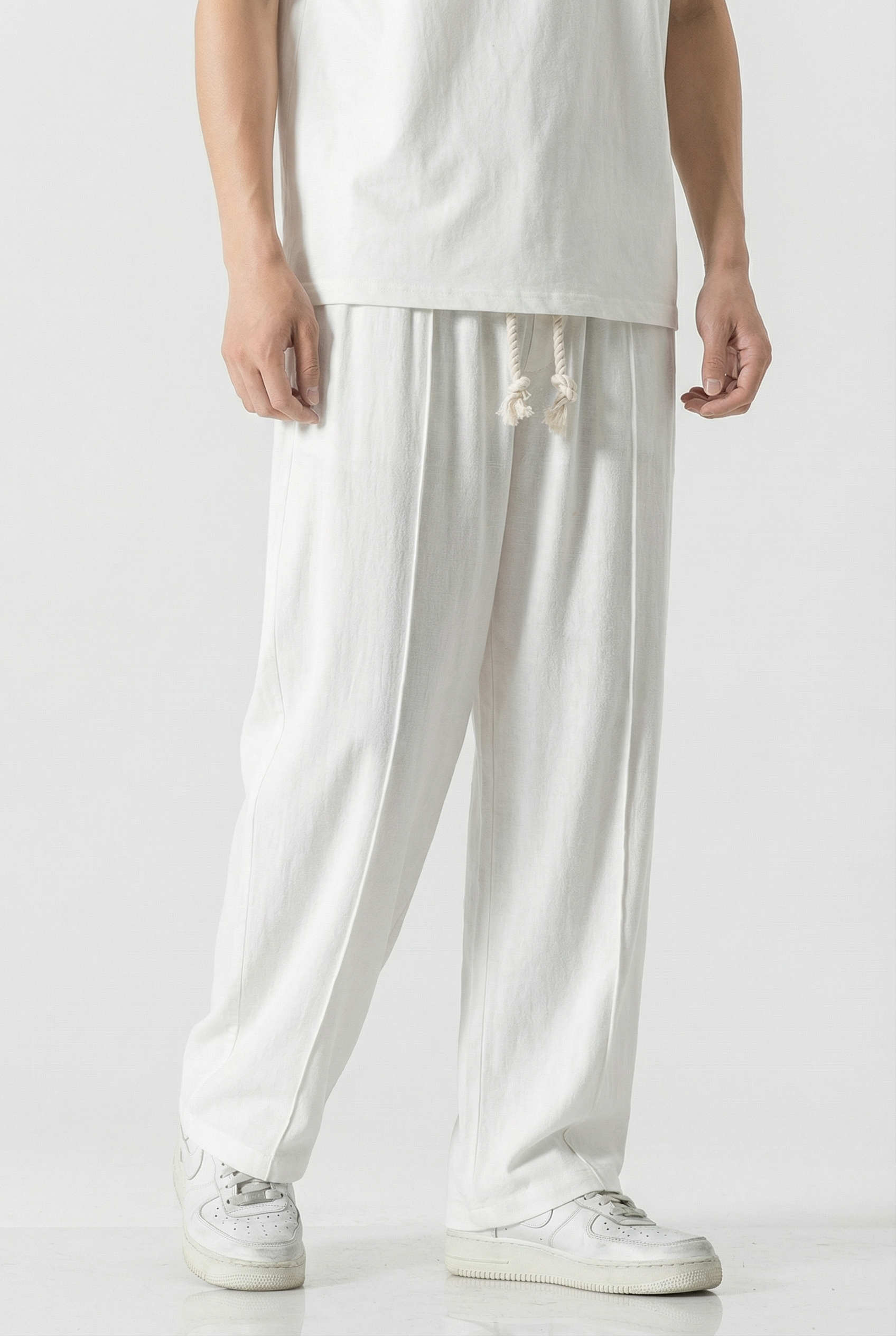 Men's Sweatpants Linen Regular Fit Elastic Waistband Woven Drawstrings