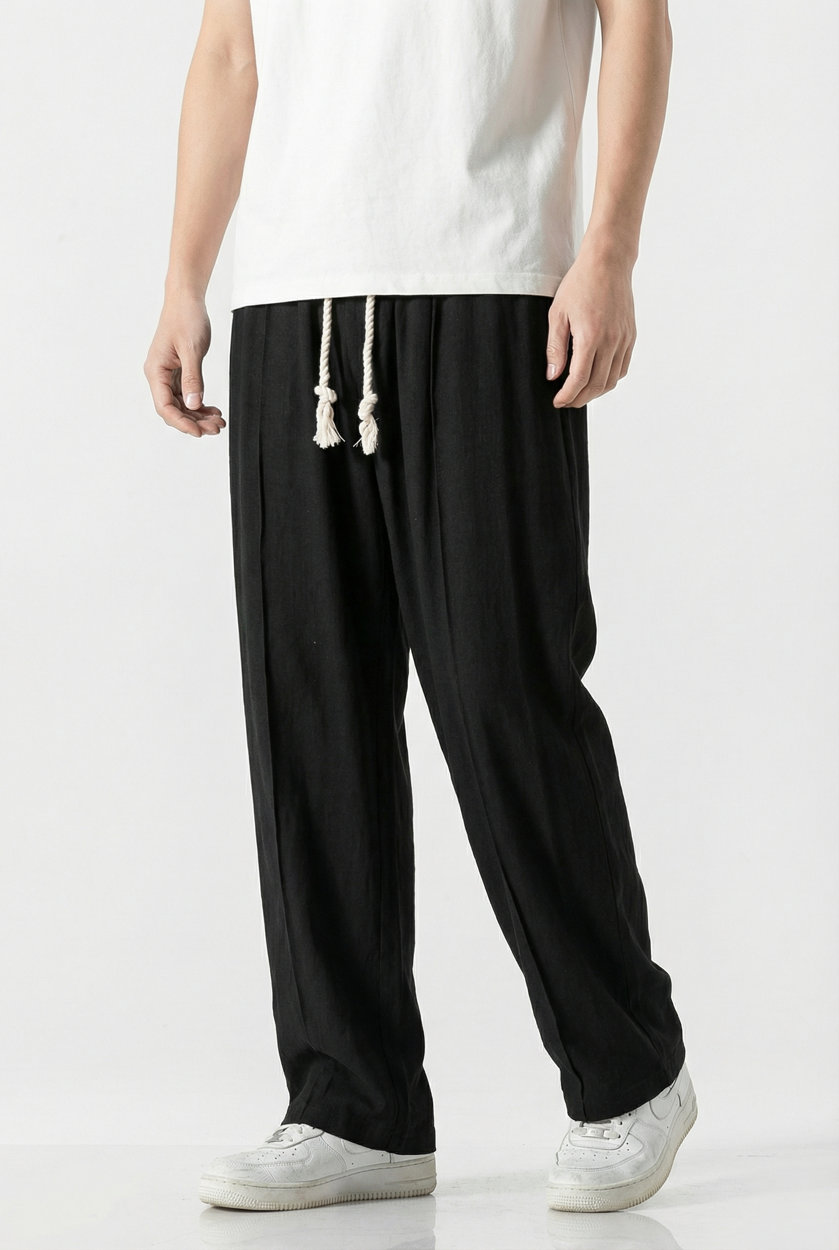 Men's Sweatpants Linen Regular Fit Elastic Waistband Woven Drawstrings