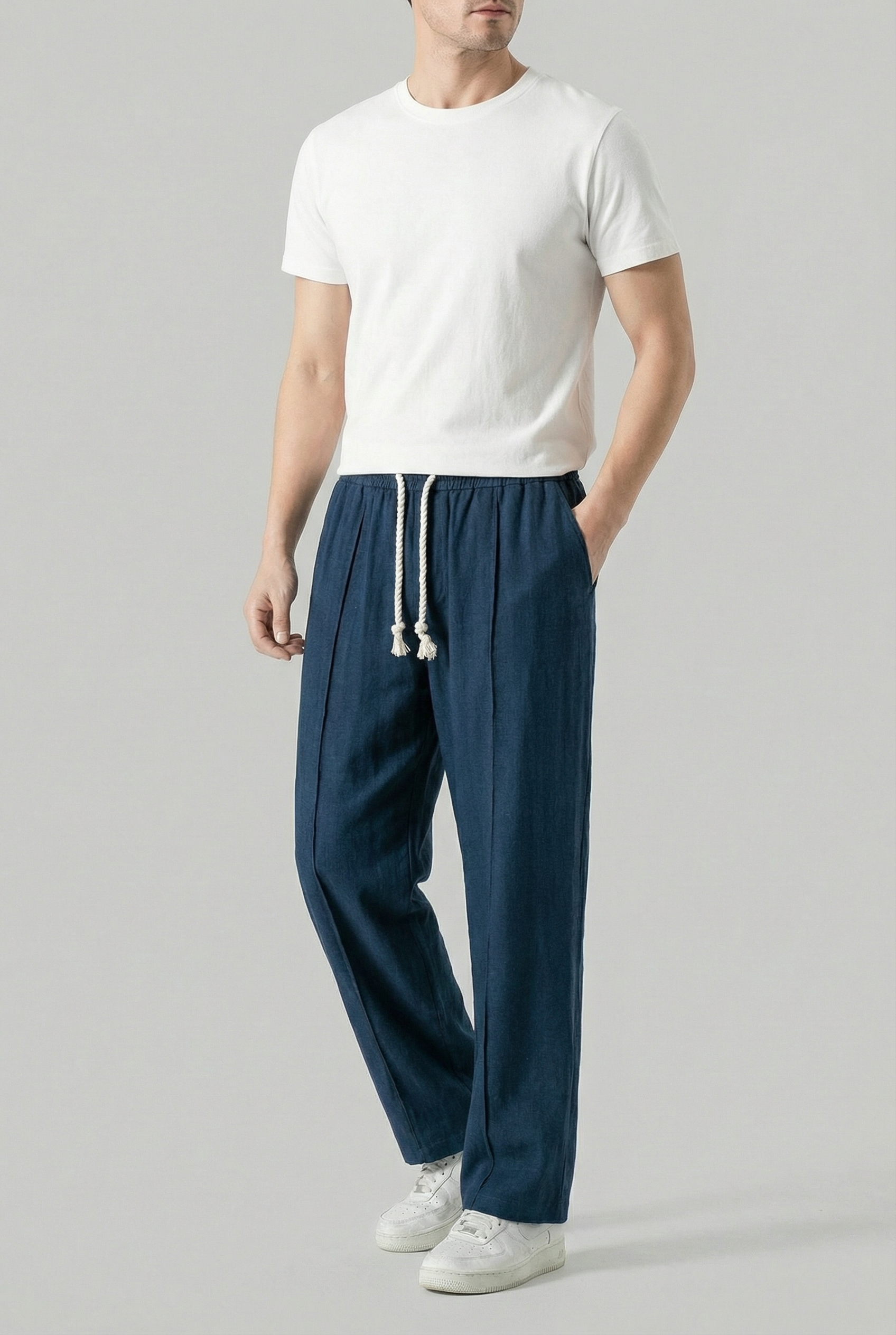 Men's Sweatpants Linen Regular Fit Elastic Waistband Woven Drawstrings