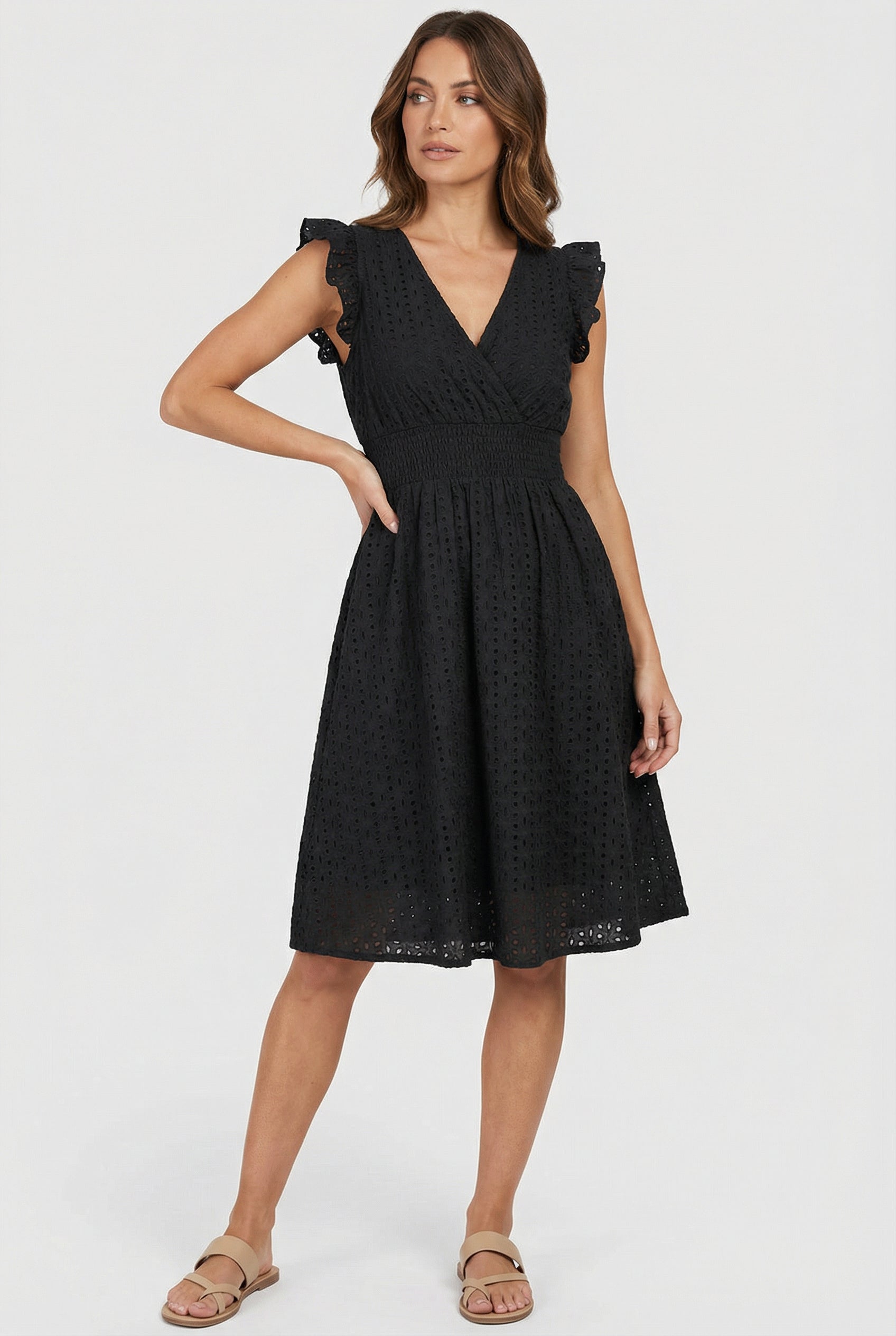 Women's Dress V-Neck Eyelet A-Line Casual Summer Dress