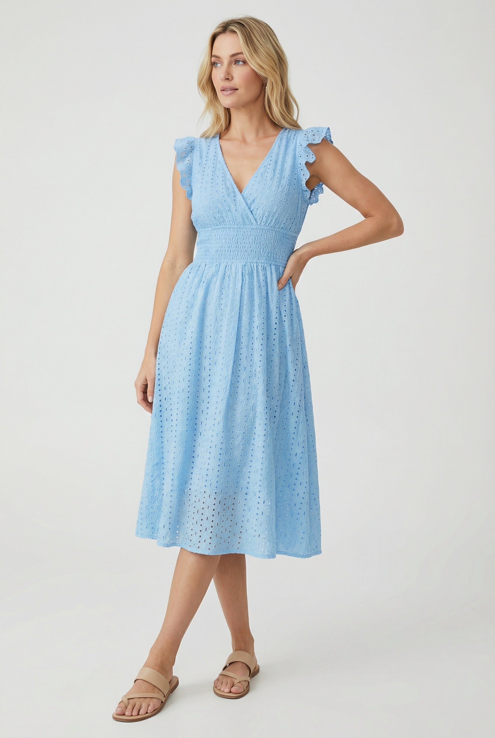 Women's Dress V-Neck Eyelet A-Line Casual Summer Dress