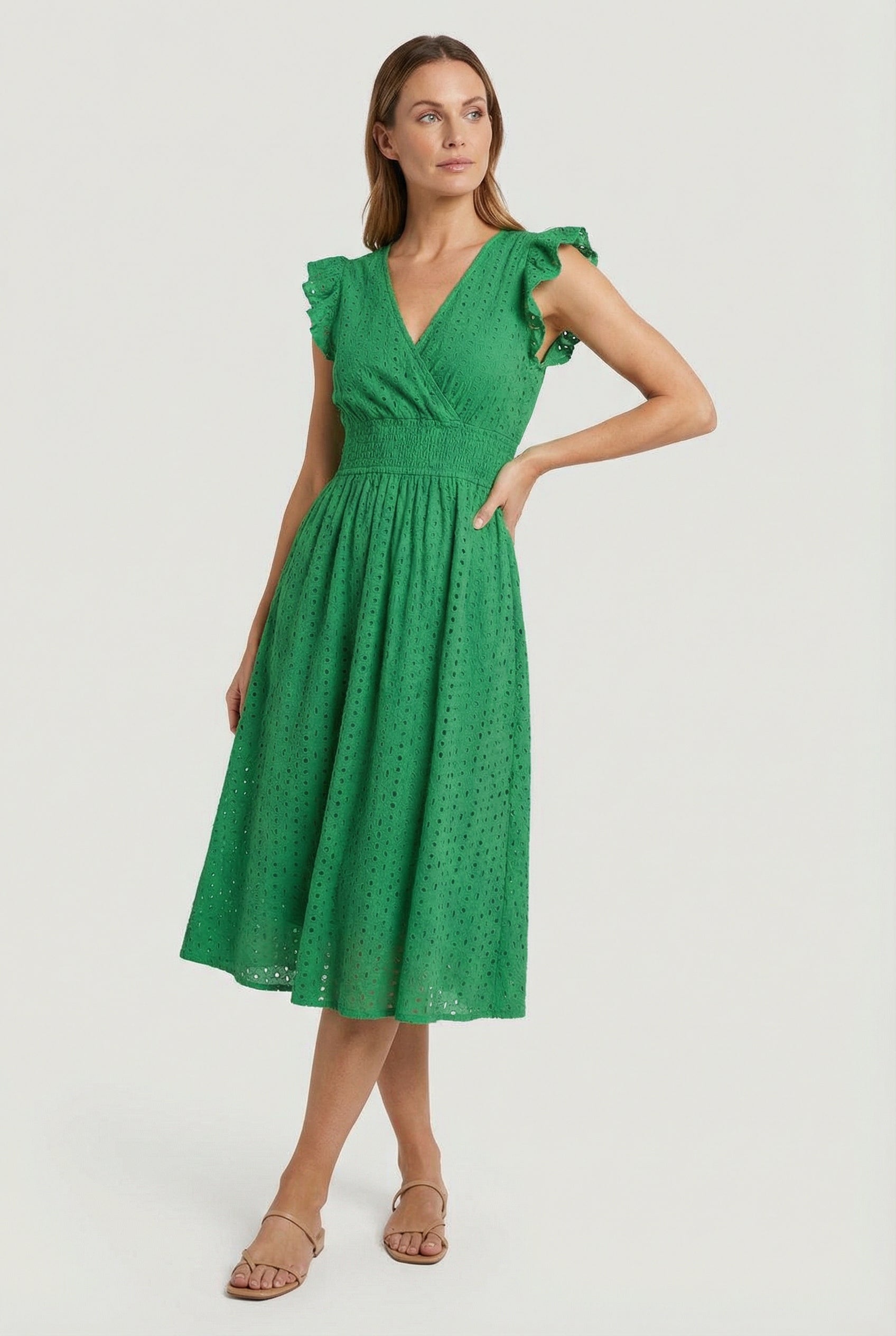 Women's Dress V-Neck Eyelet A-Line Casual Summer Dress