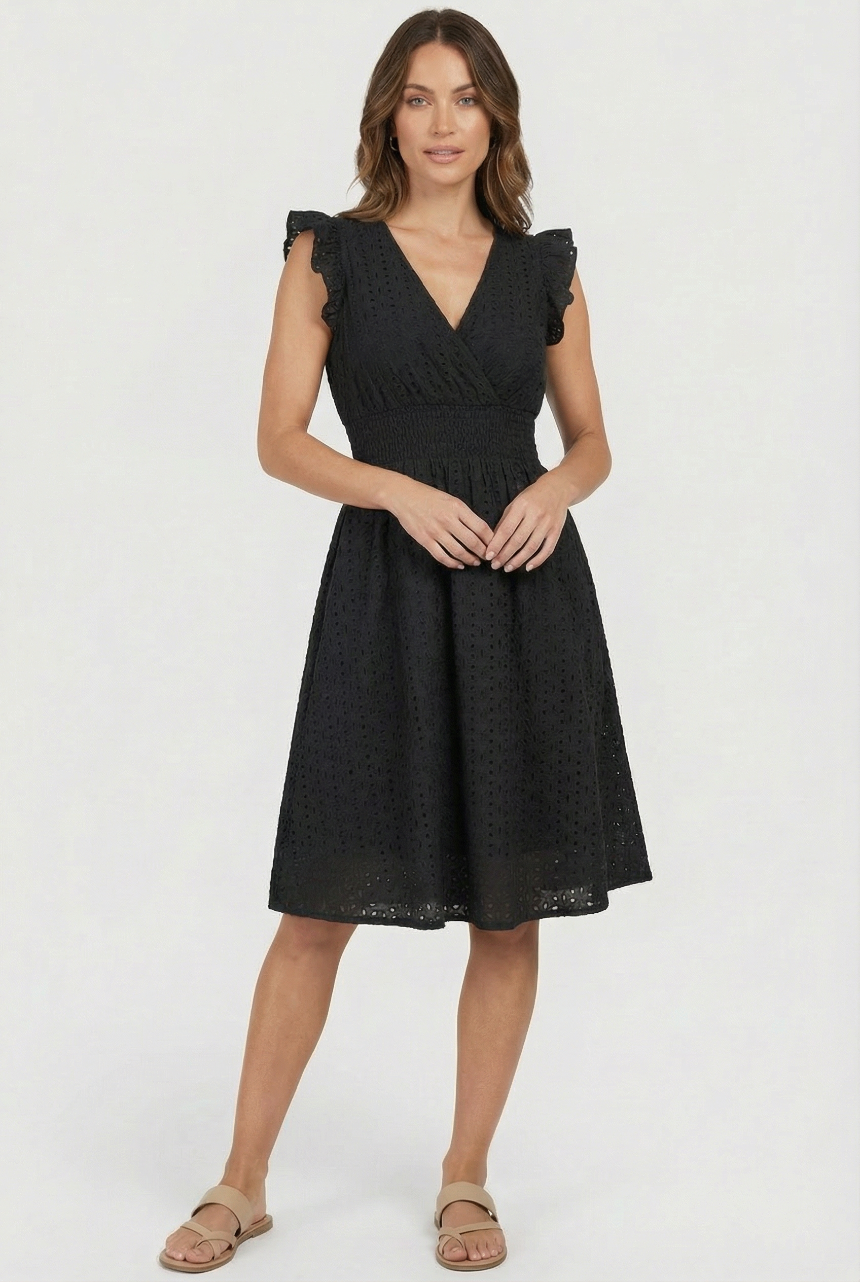 Women's Dress V-Neck Eyelet A-Line Casual Summer Dress