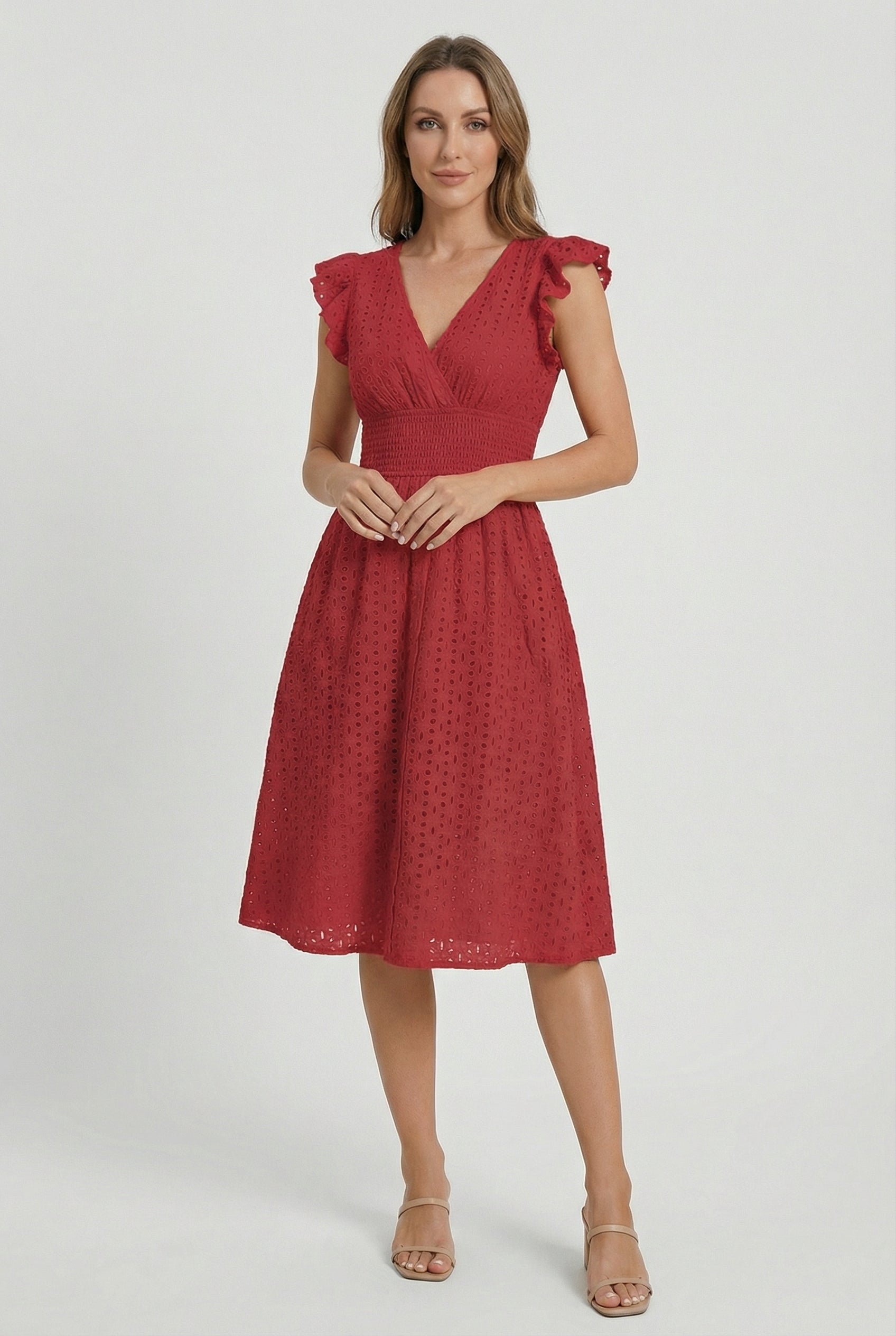 Women's Dress V-Neck Eyelet A-Line Casual Summer Dress