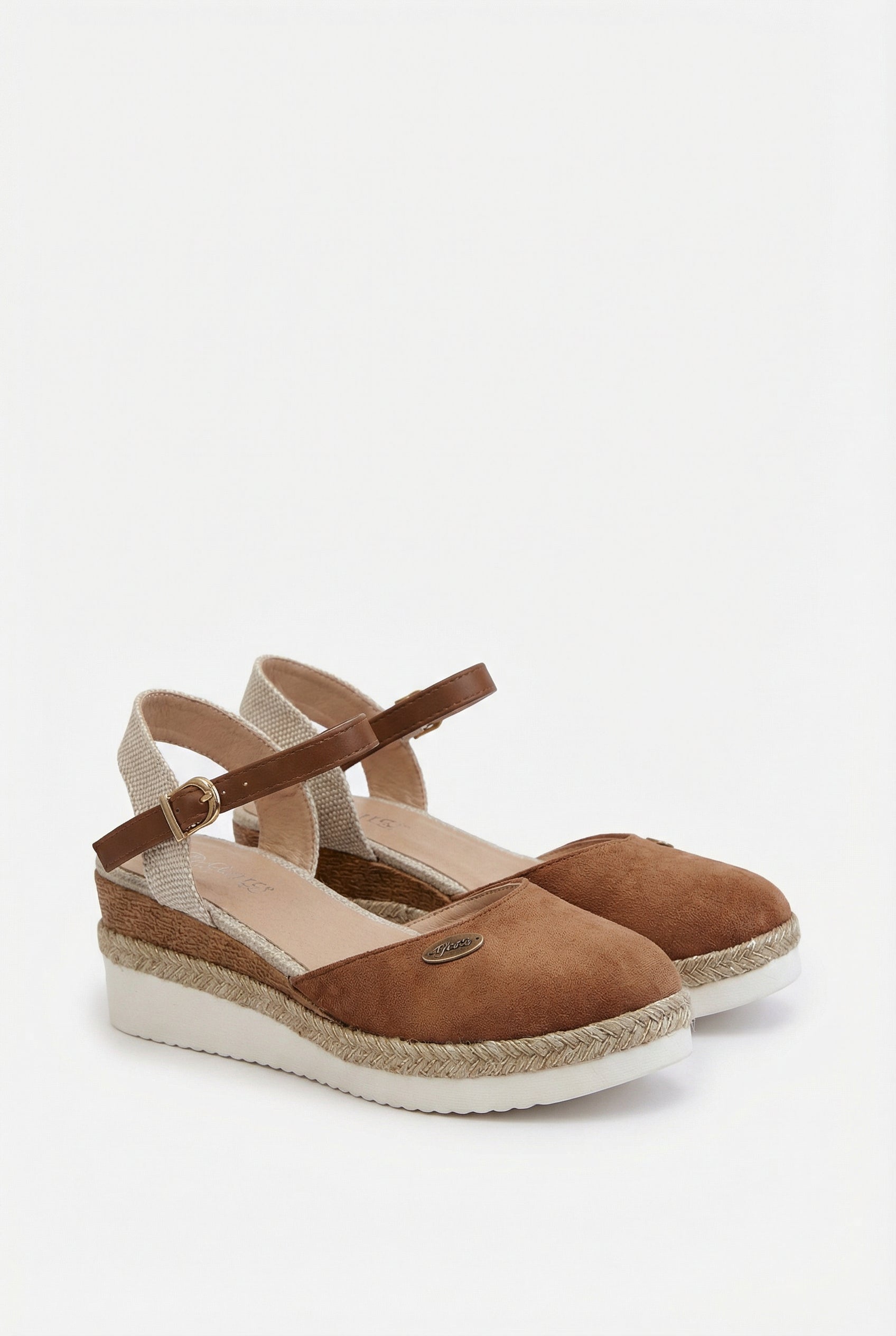 Women's Espadrilles Faux Suede and Canvas Closed-Toe with Jute Midsole and Adjustable Strap