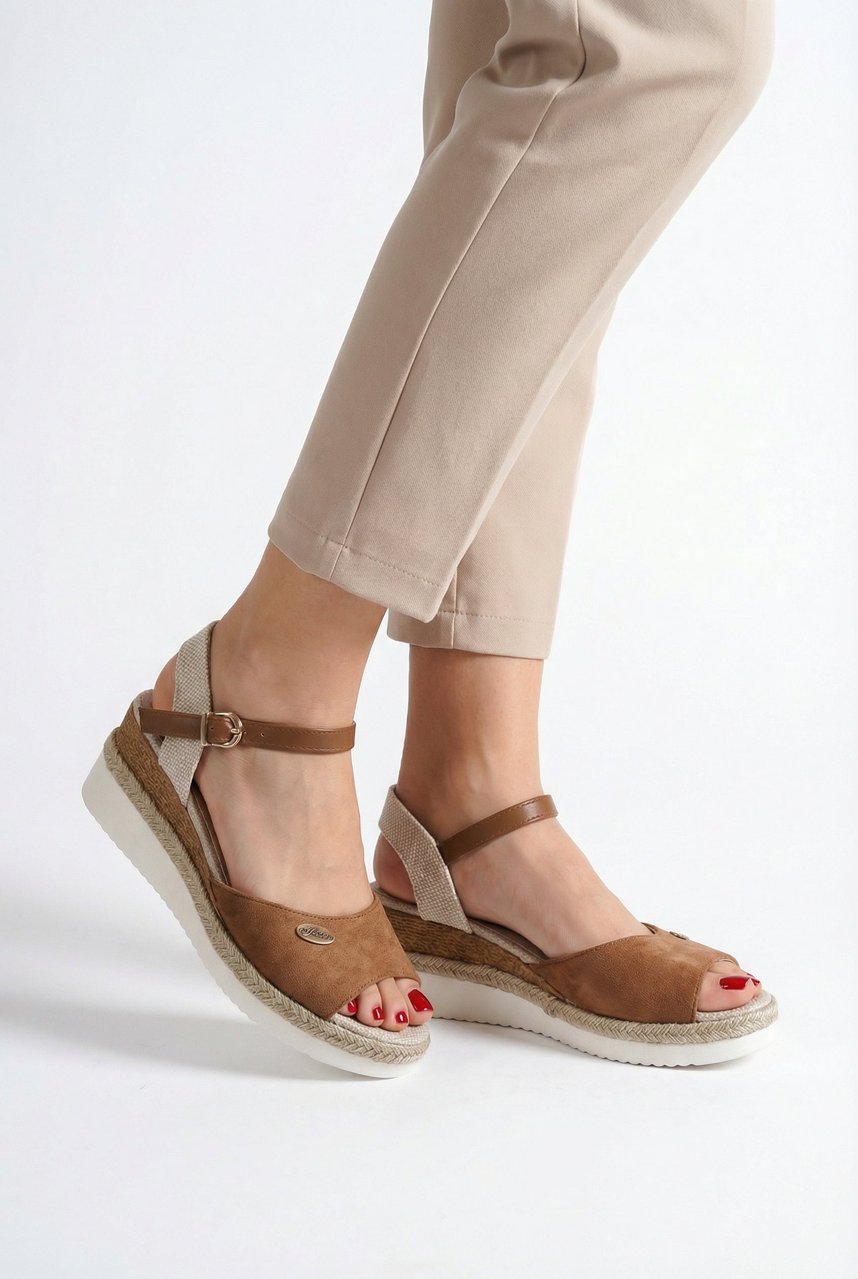 Women's Espadrilles Faux Suede and Canvas Closed-Toe with Jute Midsole and Adjustable Strap