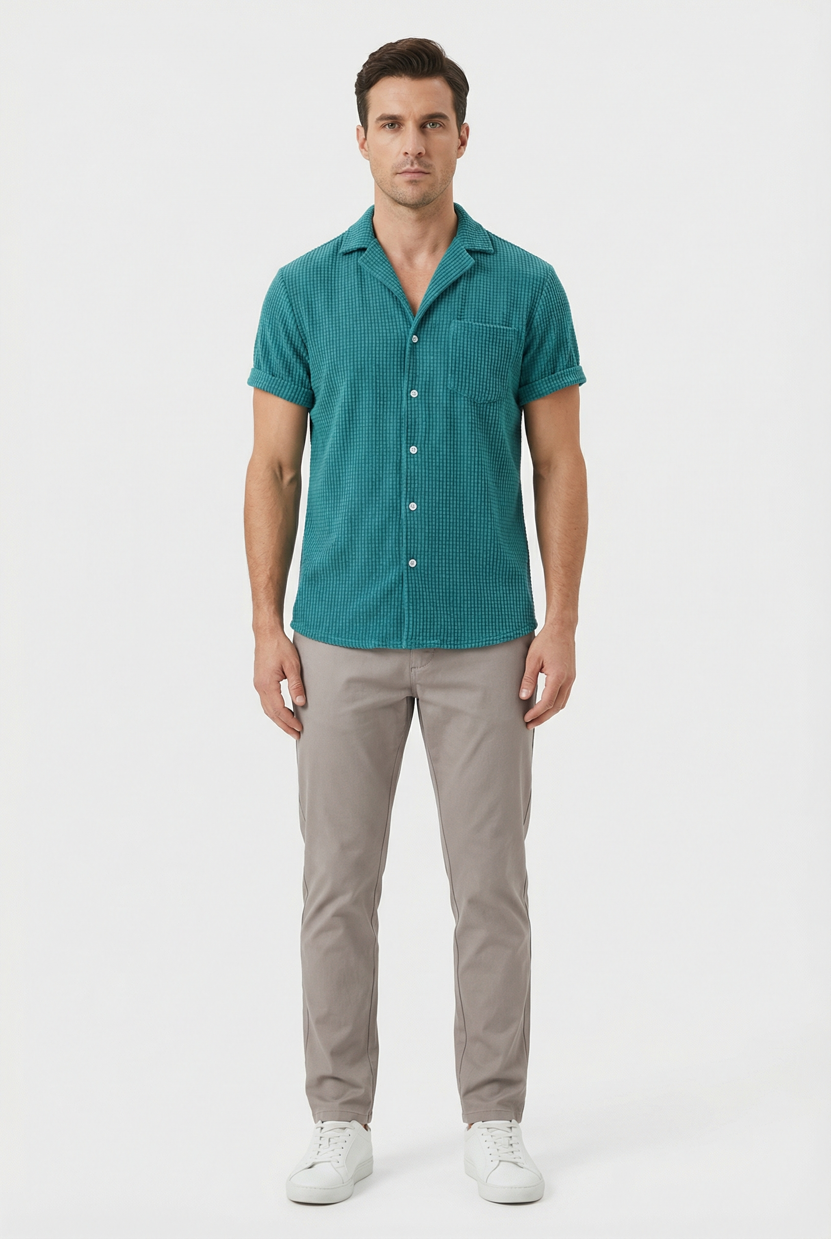 Men's Shirt Waffle Fabric Textured Design Casual Button Closure for Everyday Wear