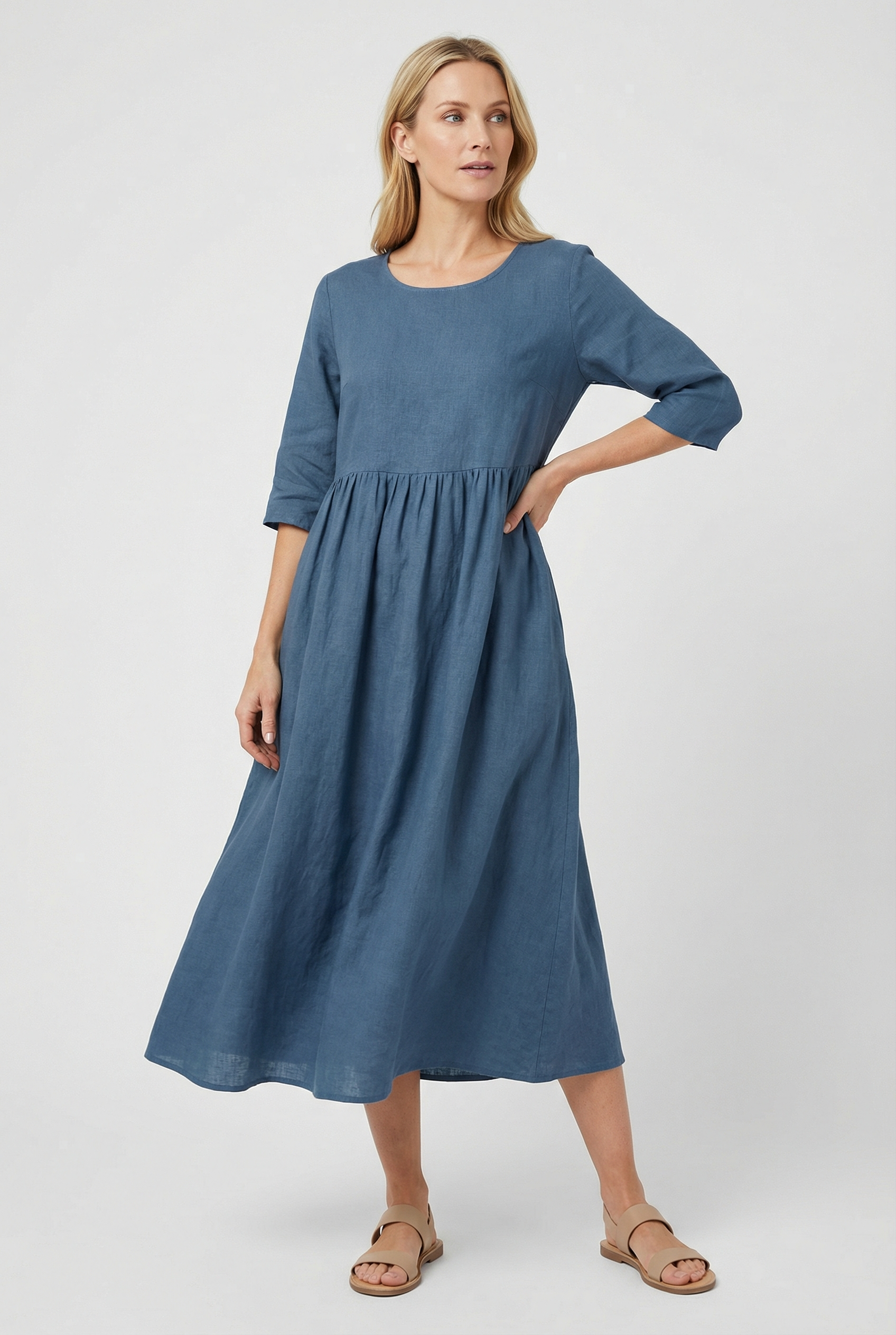 Women's Dress Cotton Linen Short Sleeve Casual with Pockets