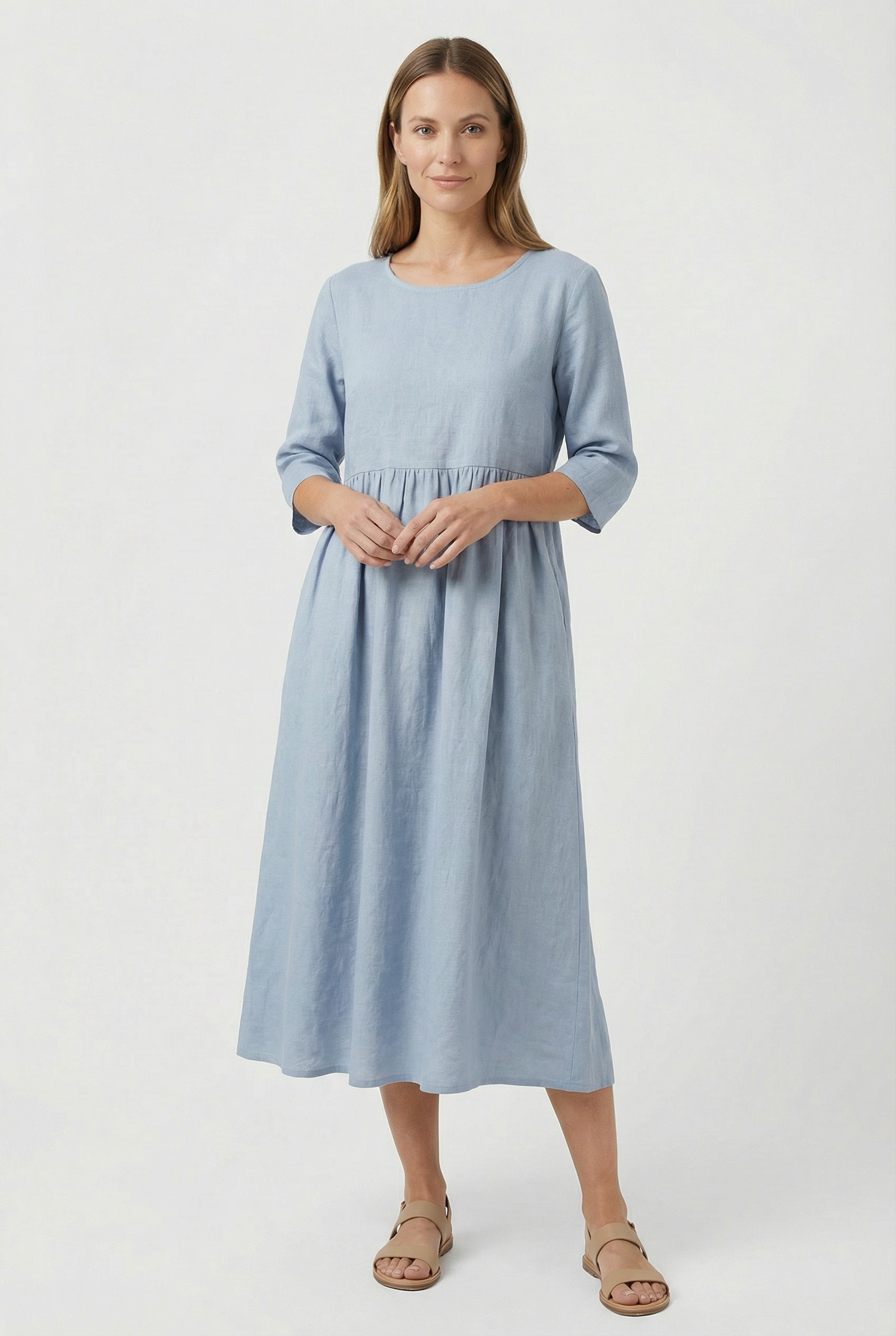 Women's Dress Cotton Linen Short Sleeve Casual with Pockets