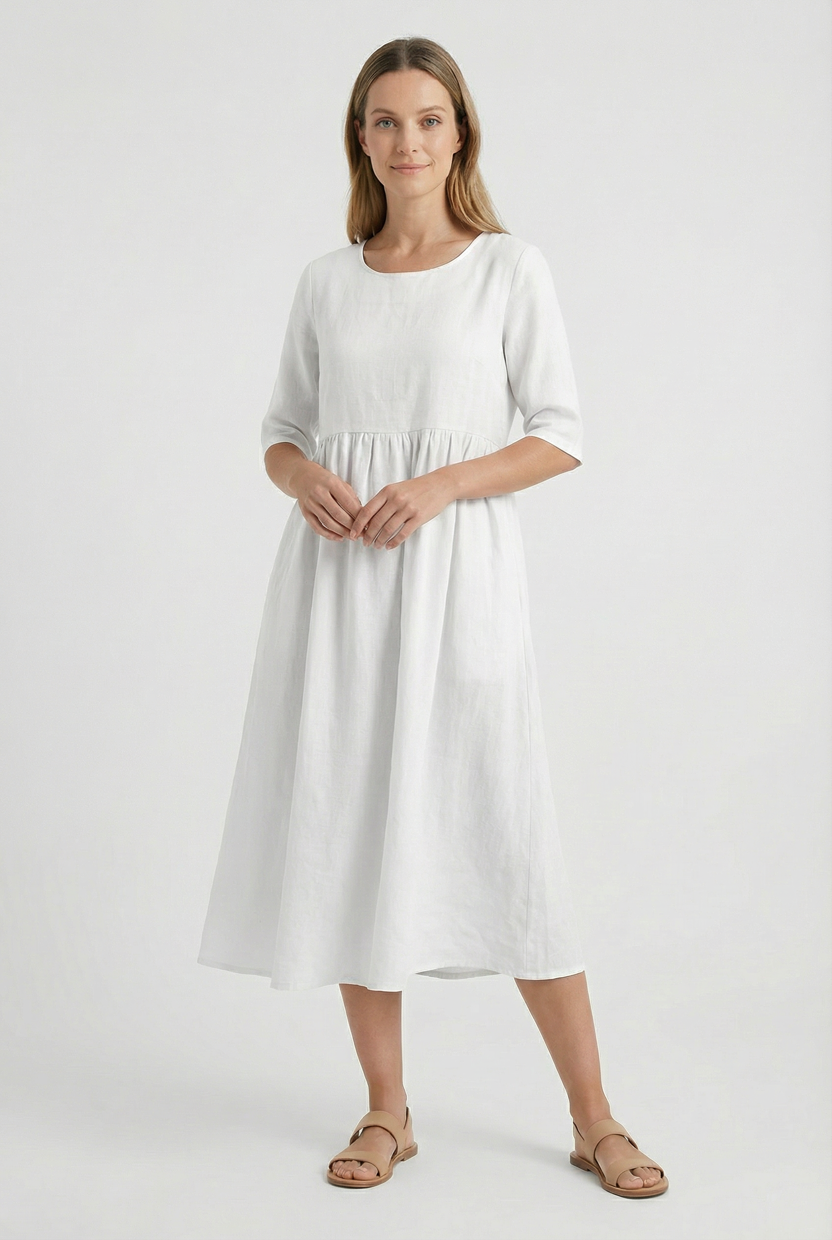 Women's Dress Cotton Linen Short Sleeve Casual with Pockets