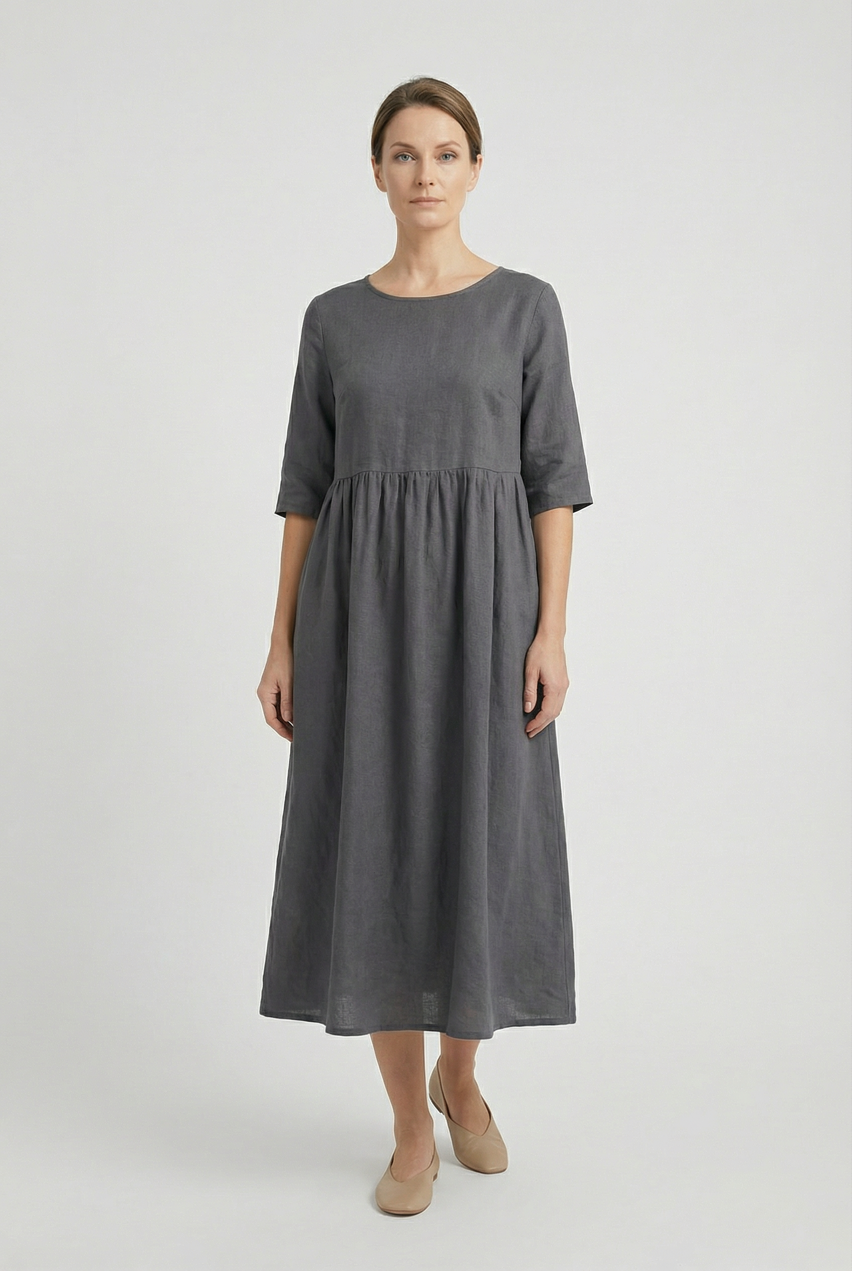 Women's Dress Cotton Linen Short Sleeve Casual with Pockets