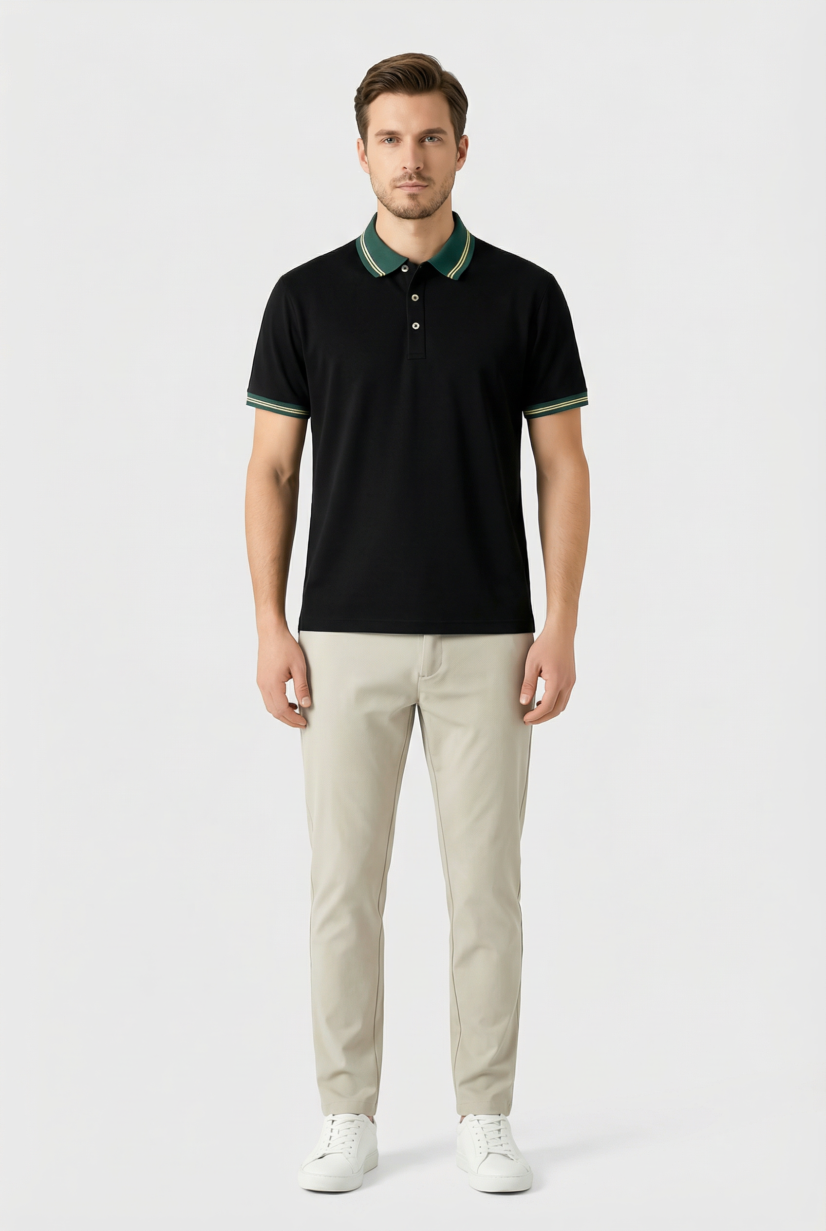 Men's Polo Shirt Cotton Breathable Stretch Fit Button-Up Design