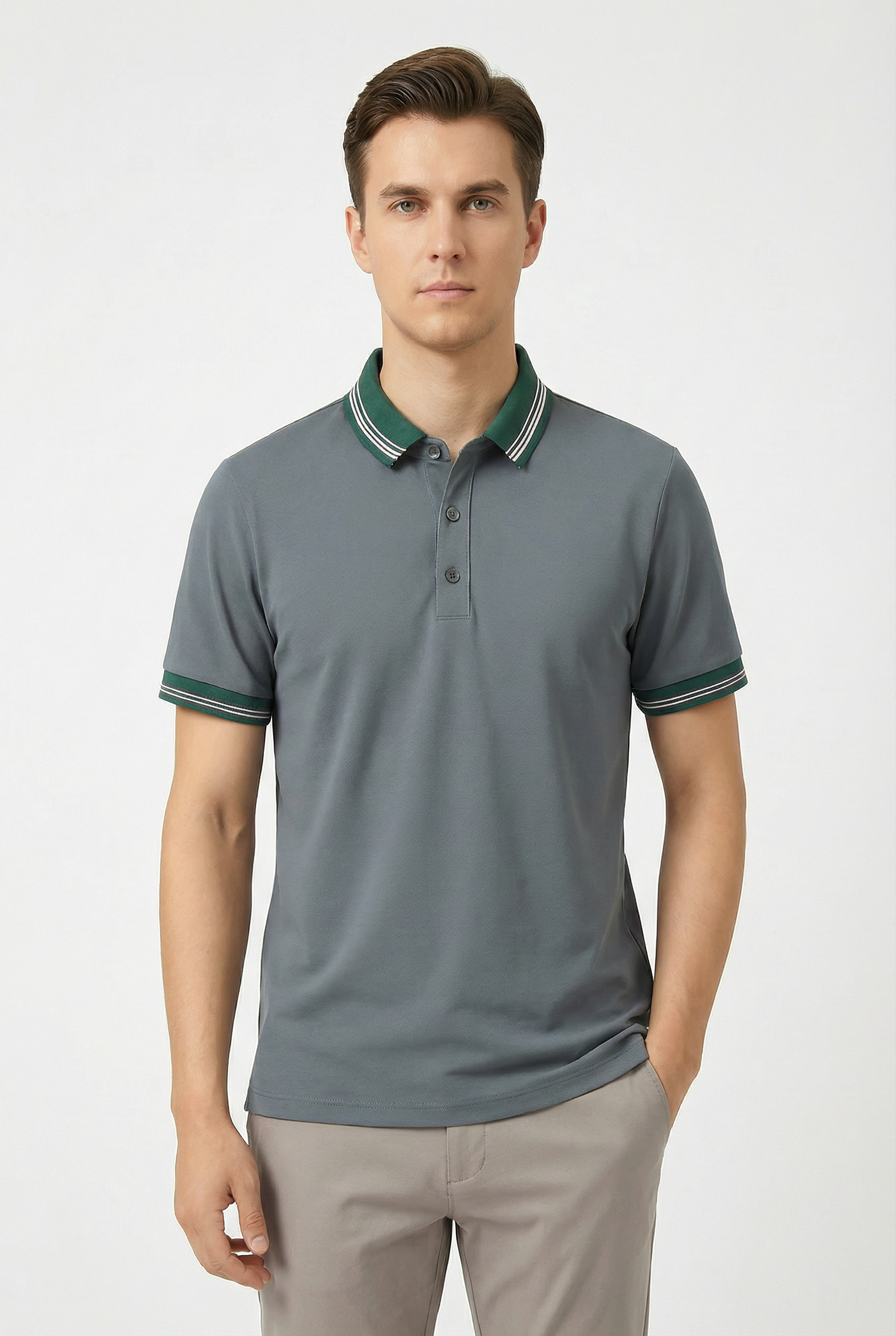 Men's Polo Shirt Cotton Breathable Stretch Fit Button-Up Design