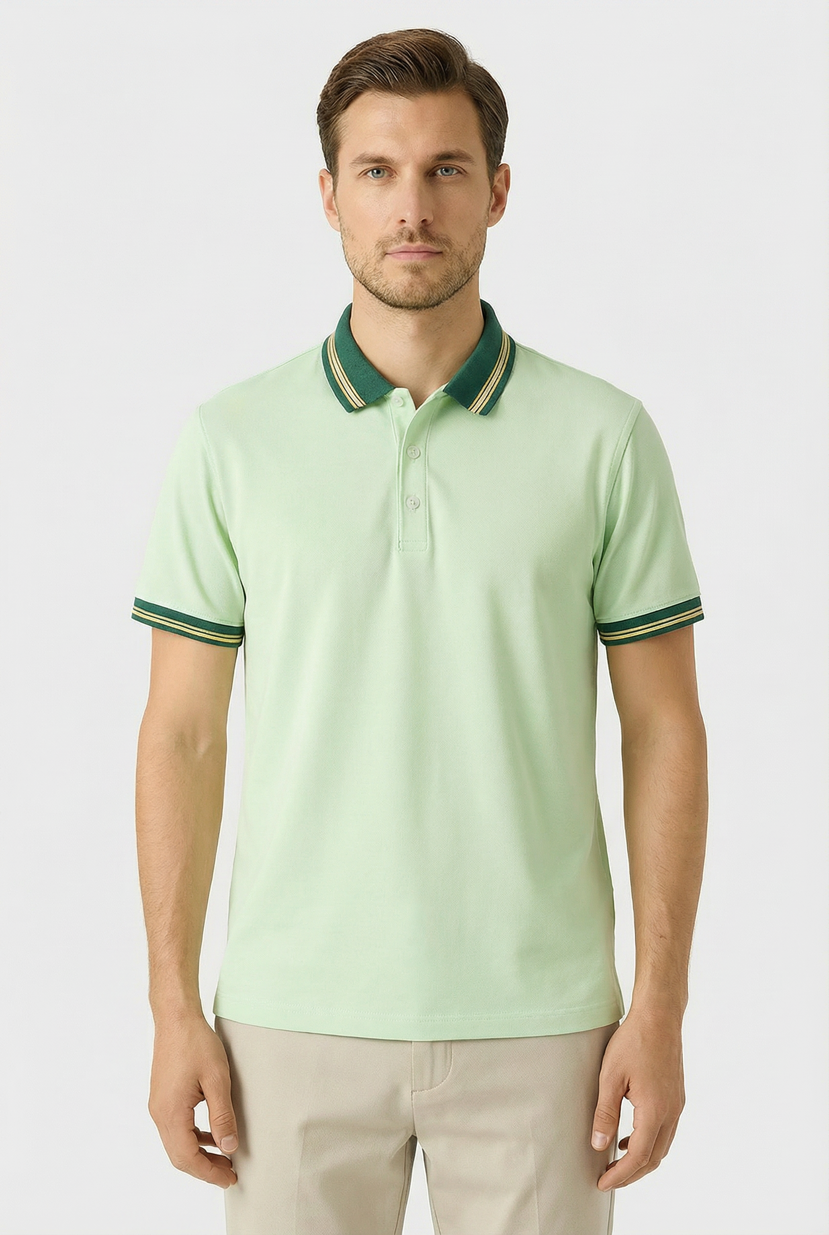 Men's Polo Shirt Cotton Breathable Stretch Fit Button-Up Design