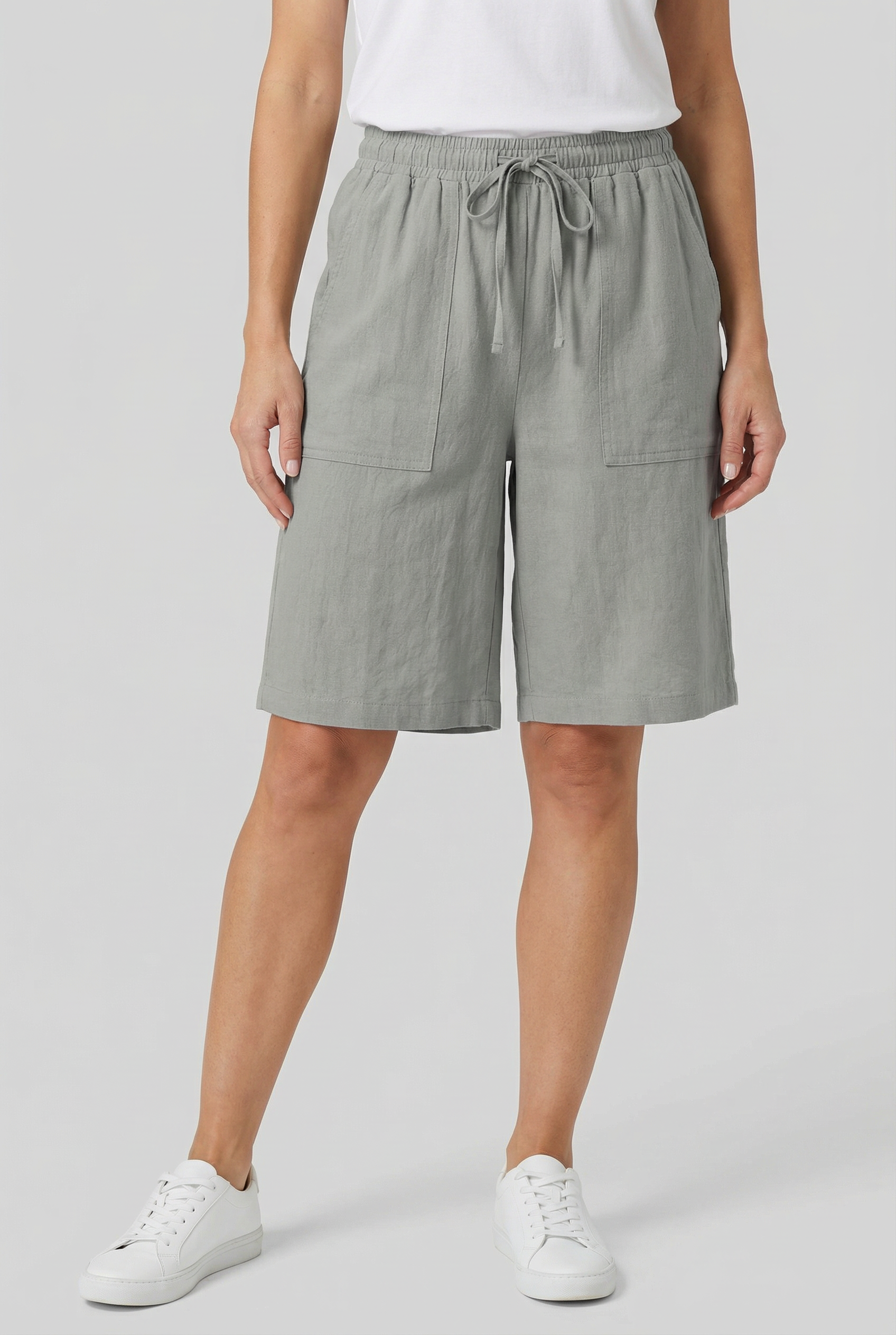 Women's Bermuda Shorts Cotton Relaxed Fit with Tie Belt and Pockets