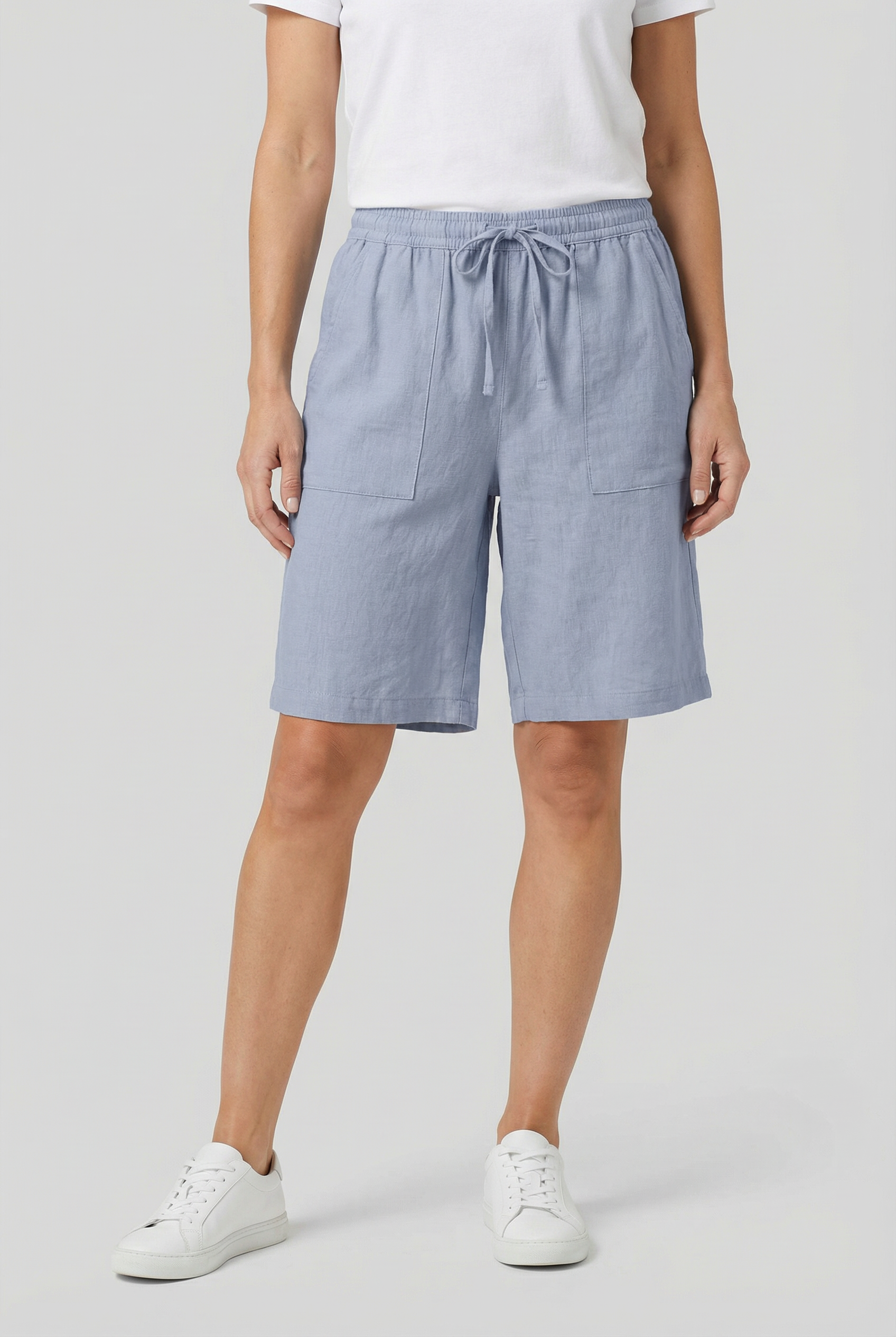 Women's Bermuda Shorts Cotton Relaxed Fit with Tie Belt and Pockets