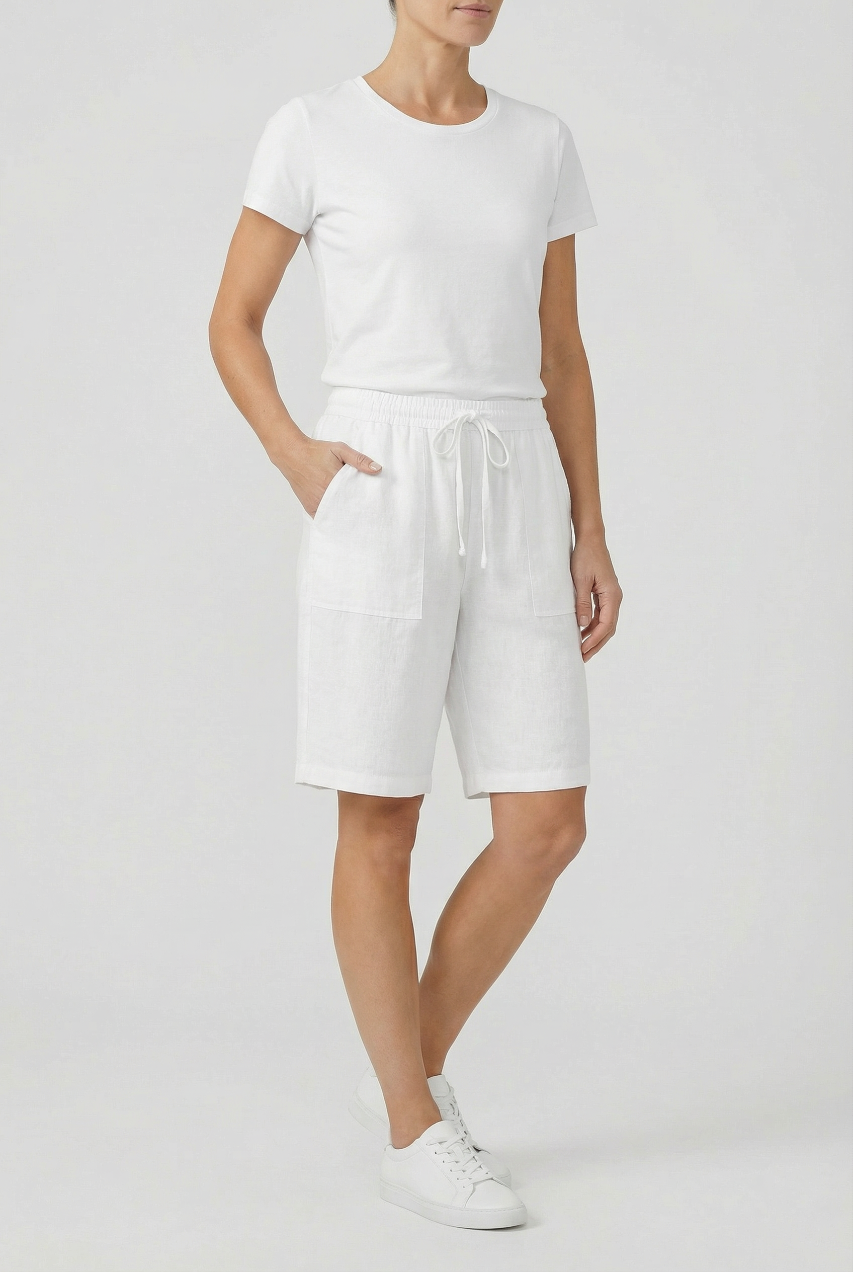 Women's Bermuda Shorts Cotton Relaxed Fit with Tie Belt and Pockets