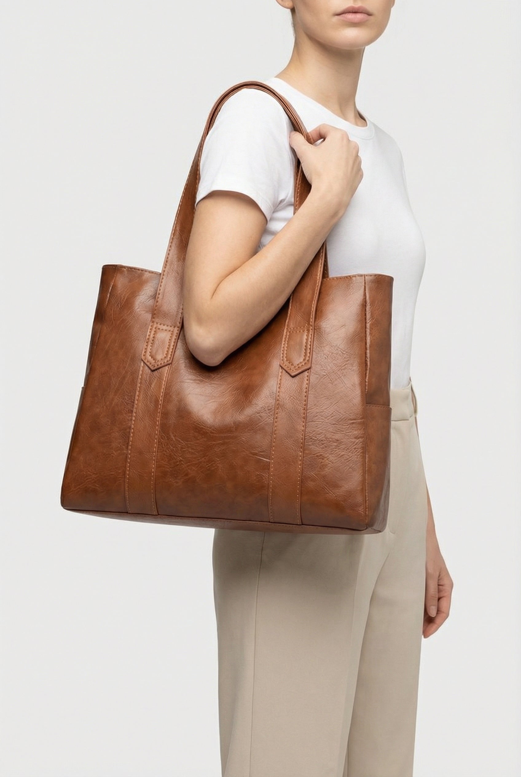 Women's Tote Bag Vegan Leather Spacious Open-Top Dual Strap Design