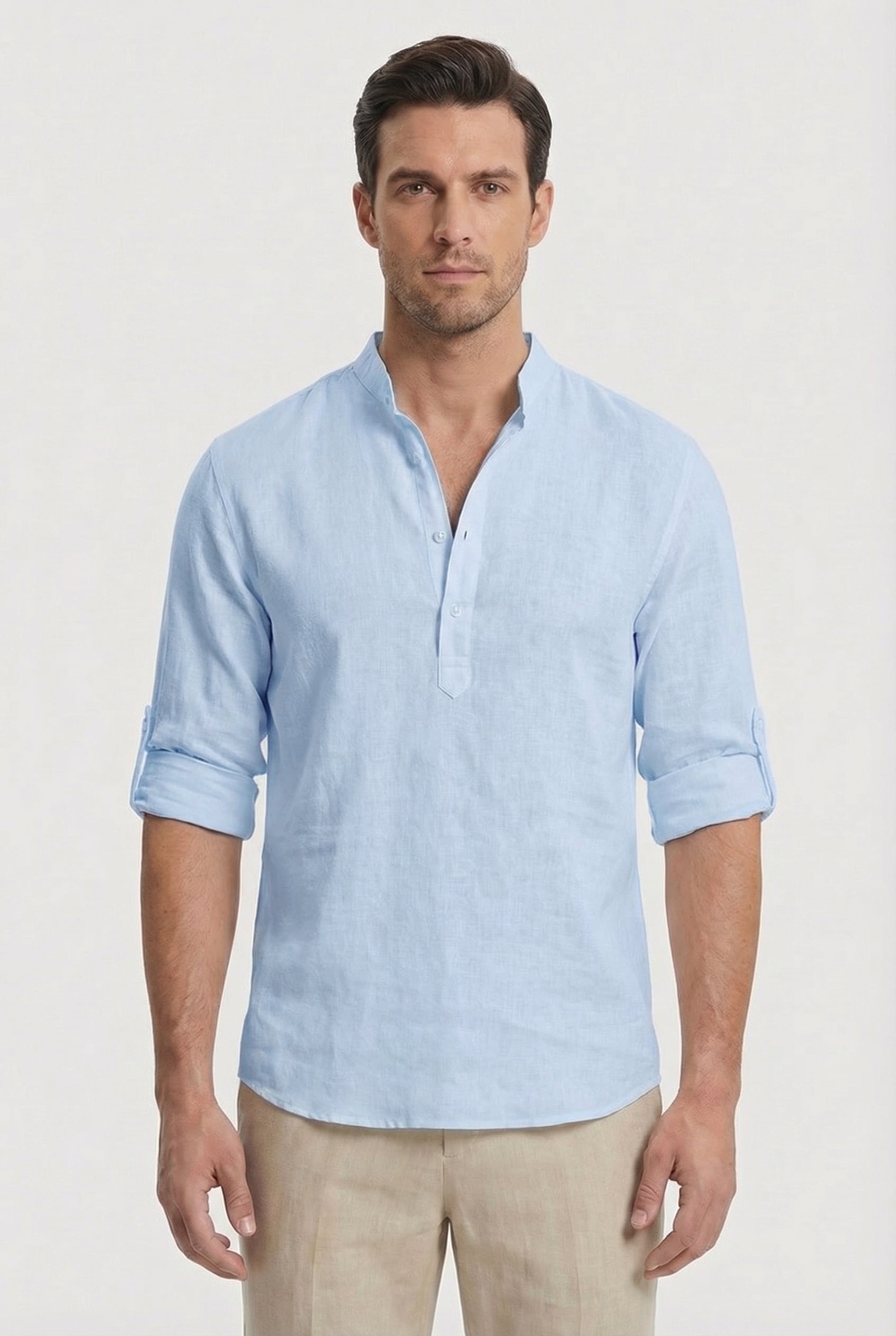 Men's Shirt Lightweight Linen Relaxed Fit Mandarin Collar Casual