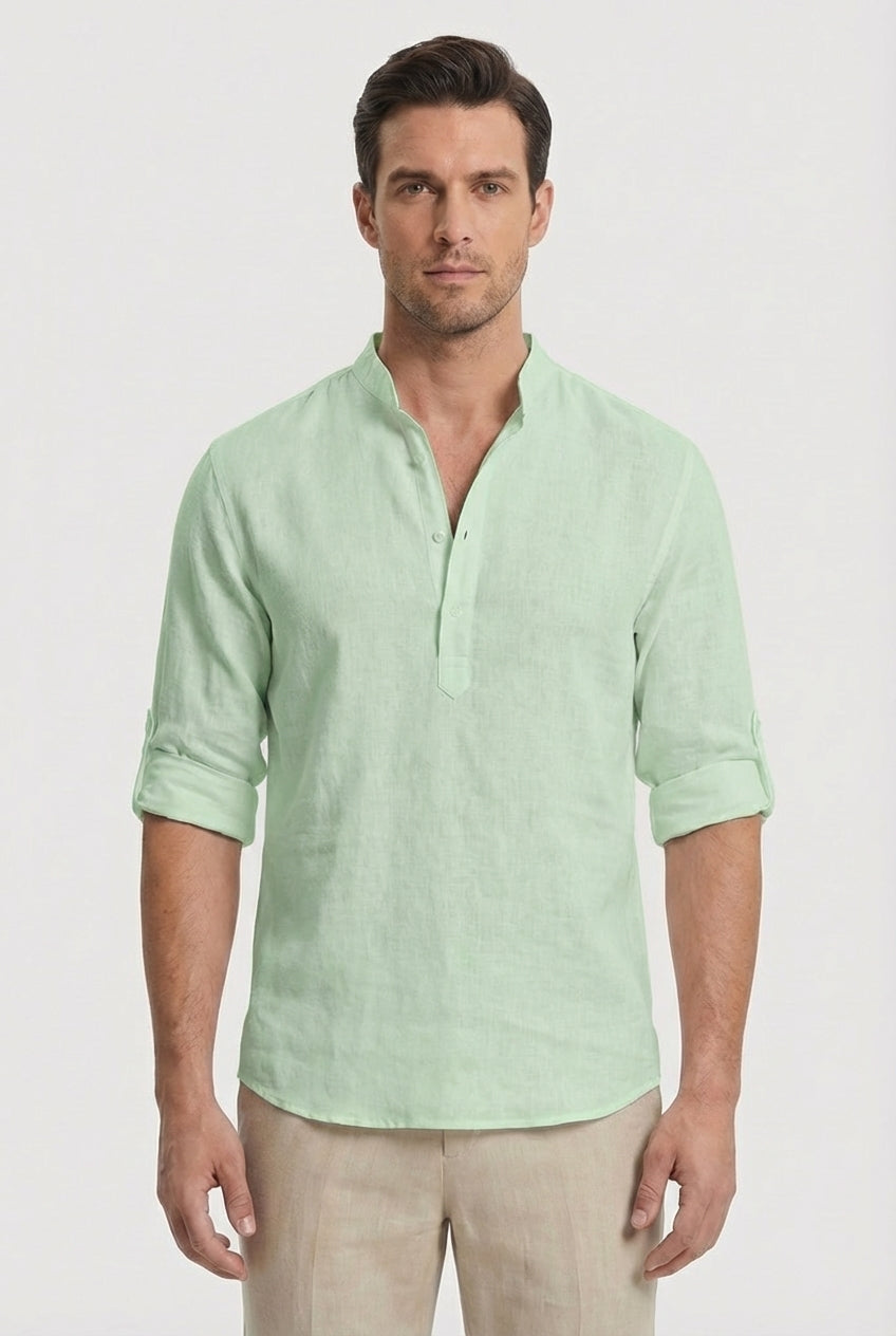 Men's Shirt Lightweight Linen Relaxed Fit Mandarin Collar Casual