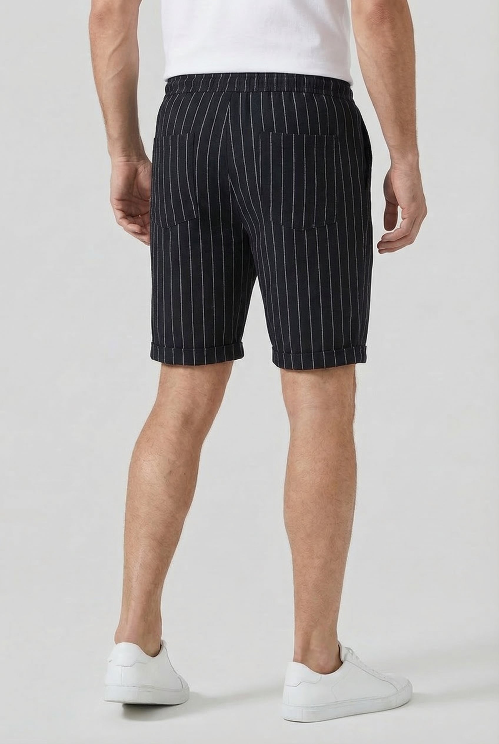 Men's Shorts Linen-Blend Fabric Pinstripe Design Adjustable Drawstring Elastic Waistband