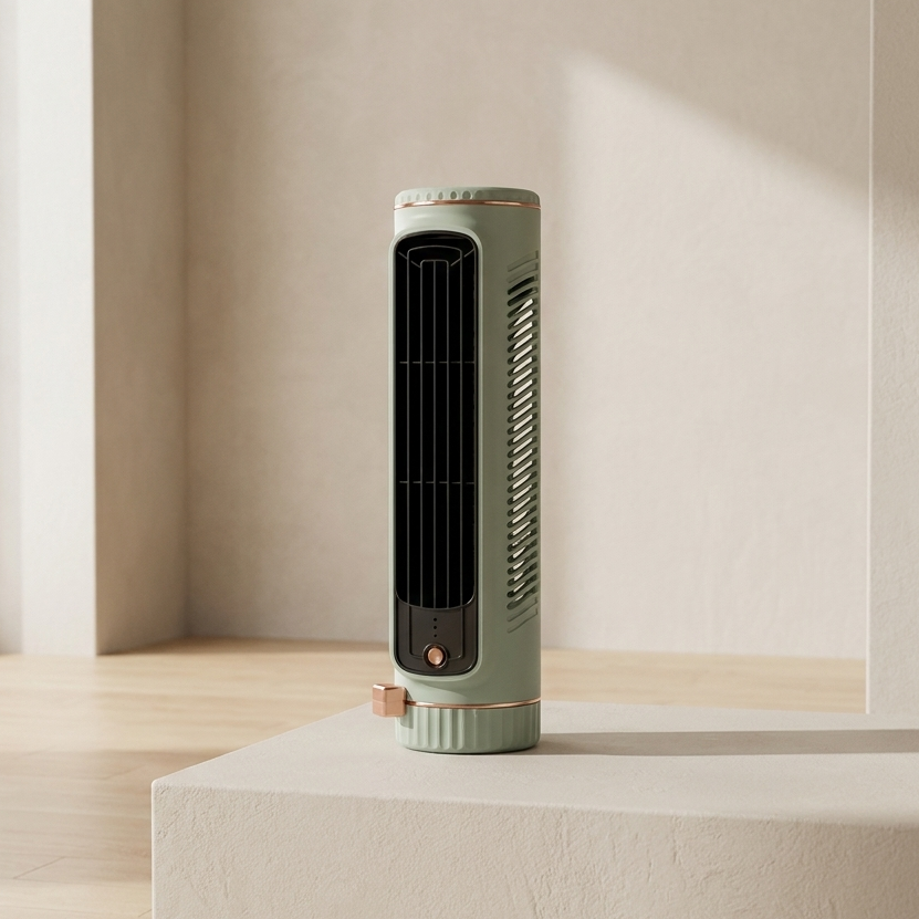 Bladeless Tower Fan, USB Powered, 3-Speed Settings, Built-In Battery