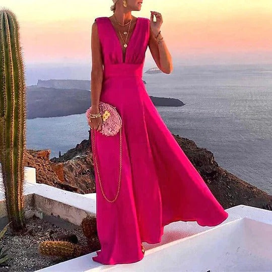 Women's Maxi Dress Floral Sleeveless Deep V-Neck Summer Casual