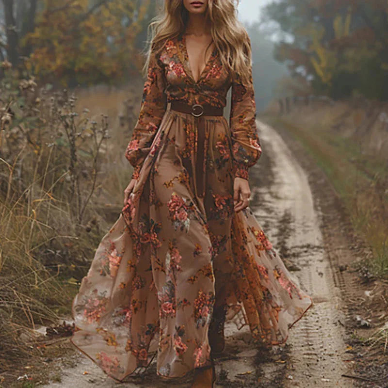 Women's Boho Maxi Dress V-Neck Embroidery Casual Summer Dress