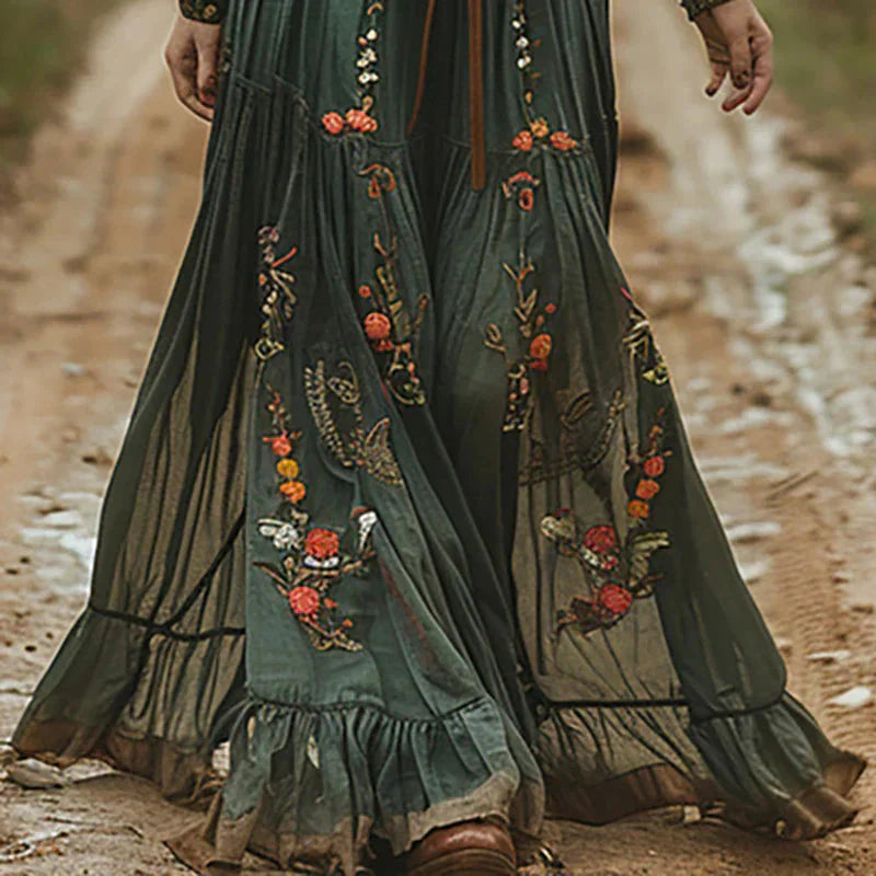 Women's Boho Maxi Dress V-Neck Embroidery Casual Summer Dress