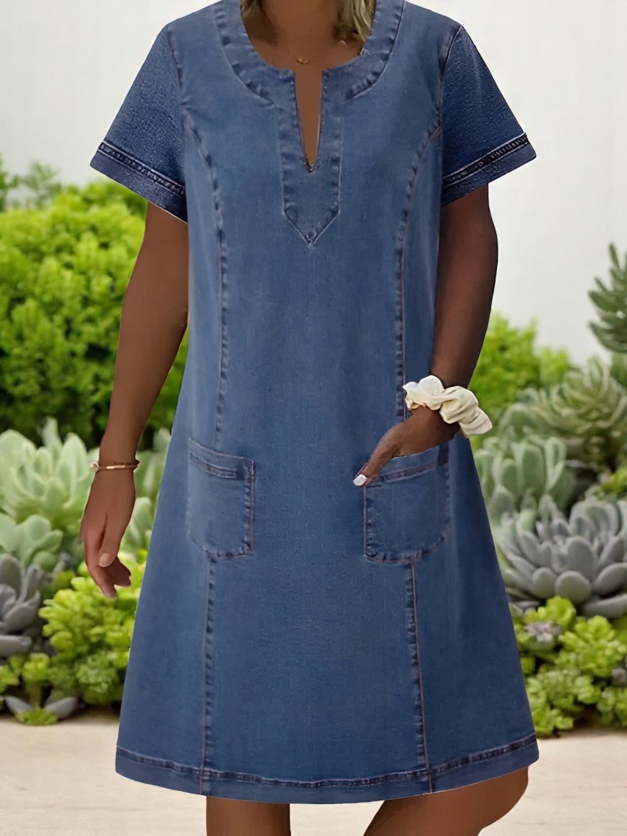 Women's Denim A-Line Dress | Casual Style | Sleeveless | Knee-Length